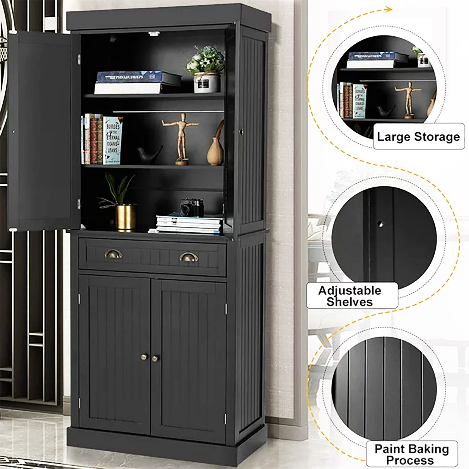 Kitchen Pantry Storage Cabinet, 72" Traditional Kitchen Pantry Cabinet, 6-Tier Freestanding Buffet Cupboards for Kitchen Storage