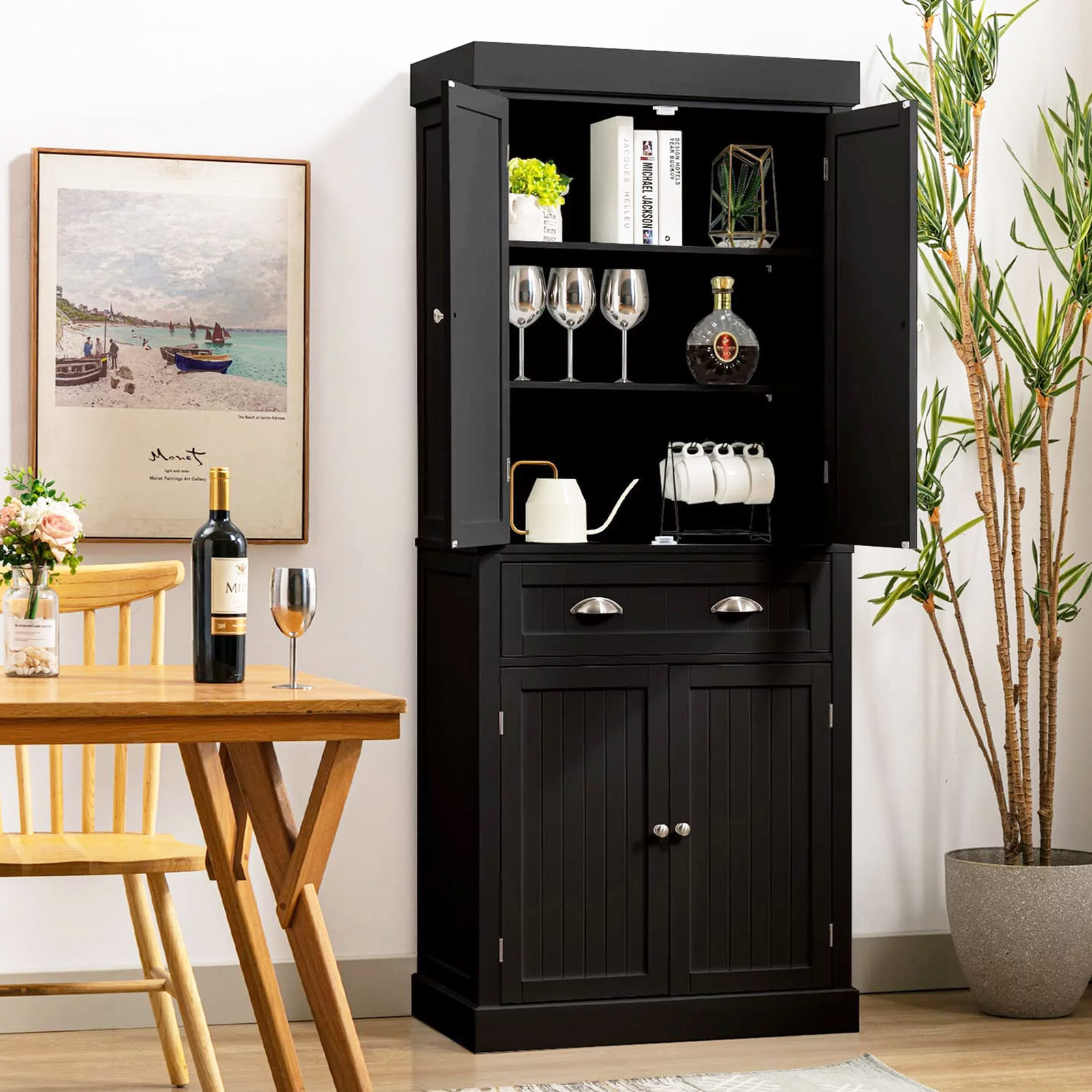 Kitchen Pantry Storage Cabinet, 72" Traditional Kitchen Pantry Cabinet, 6-Tier Freestanding Buffet Cupboards for Kitchen Storage