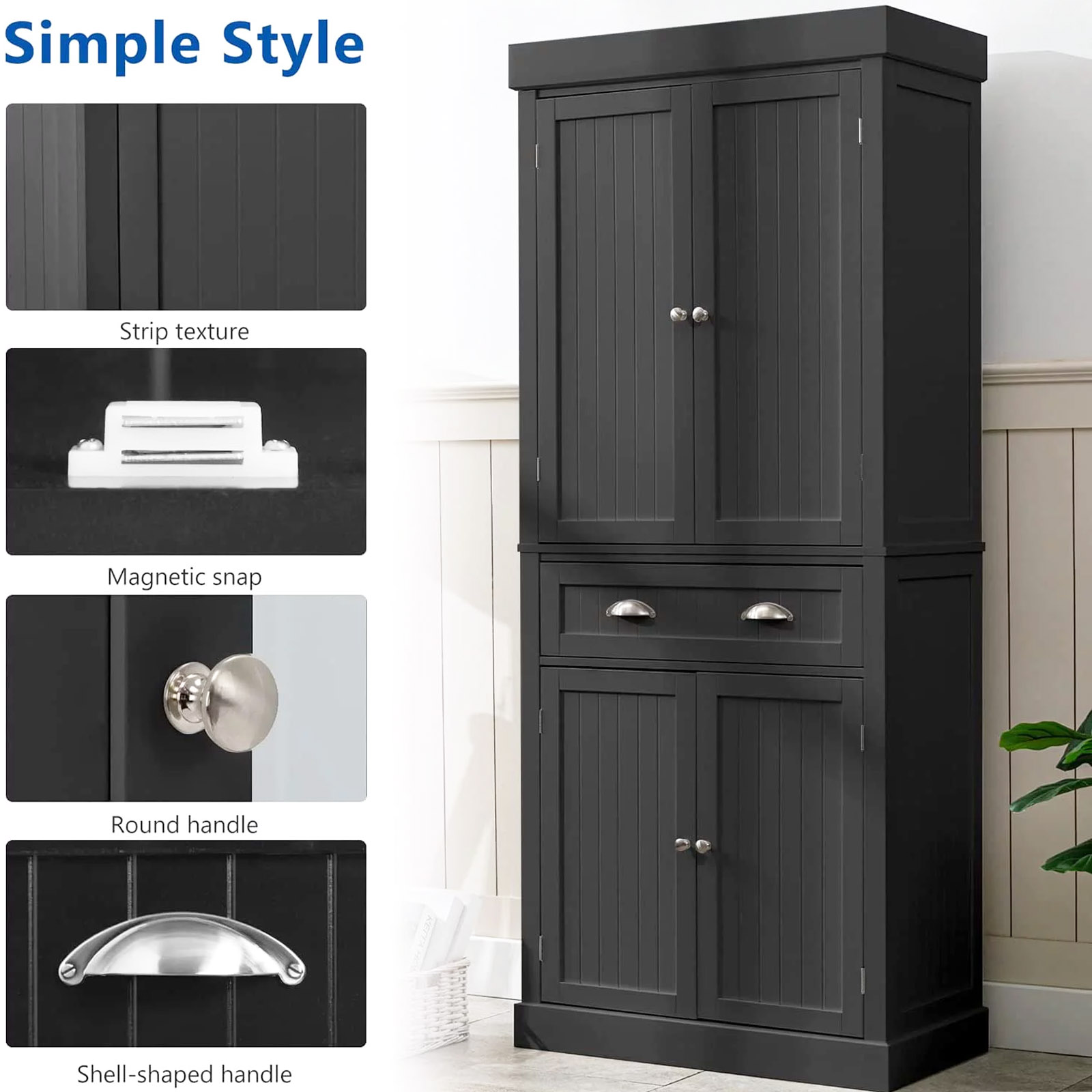Kitchen Pantry Storage Cabinet, 72" Traditional Kitchen Pantry Cabinet, 6-Tier Freestanding Buffet Cupboards for Kitchen Storage