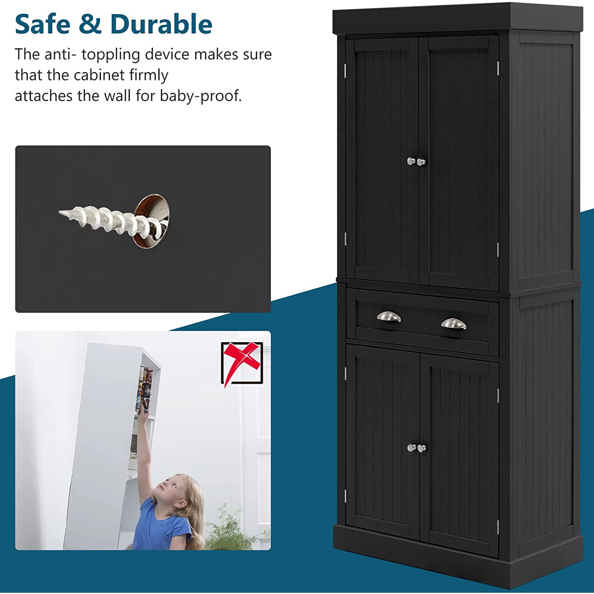 Kitchen Pantry Storage Cabinet, 72" Traditional Kitchen Pantry Cabinet, 6-Tier Freestanding Buffet Cupboards for Kitchen Storage