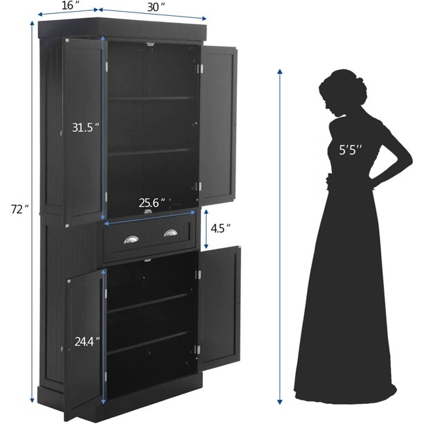 Kitchen Pantry Storage Cabinet, 72" Traditional Kitchen Pantry Cabinet, 6-Tier Freestanding Buffet Cupboards for Kitchen Storage
