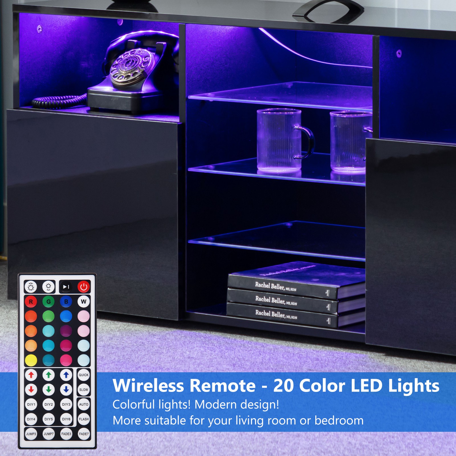 LED TV Stand for 80/85inch, High Glassy Modern TV Console Entertainment Center with LED Lights and Cabinets for Living Room, Bedroom