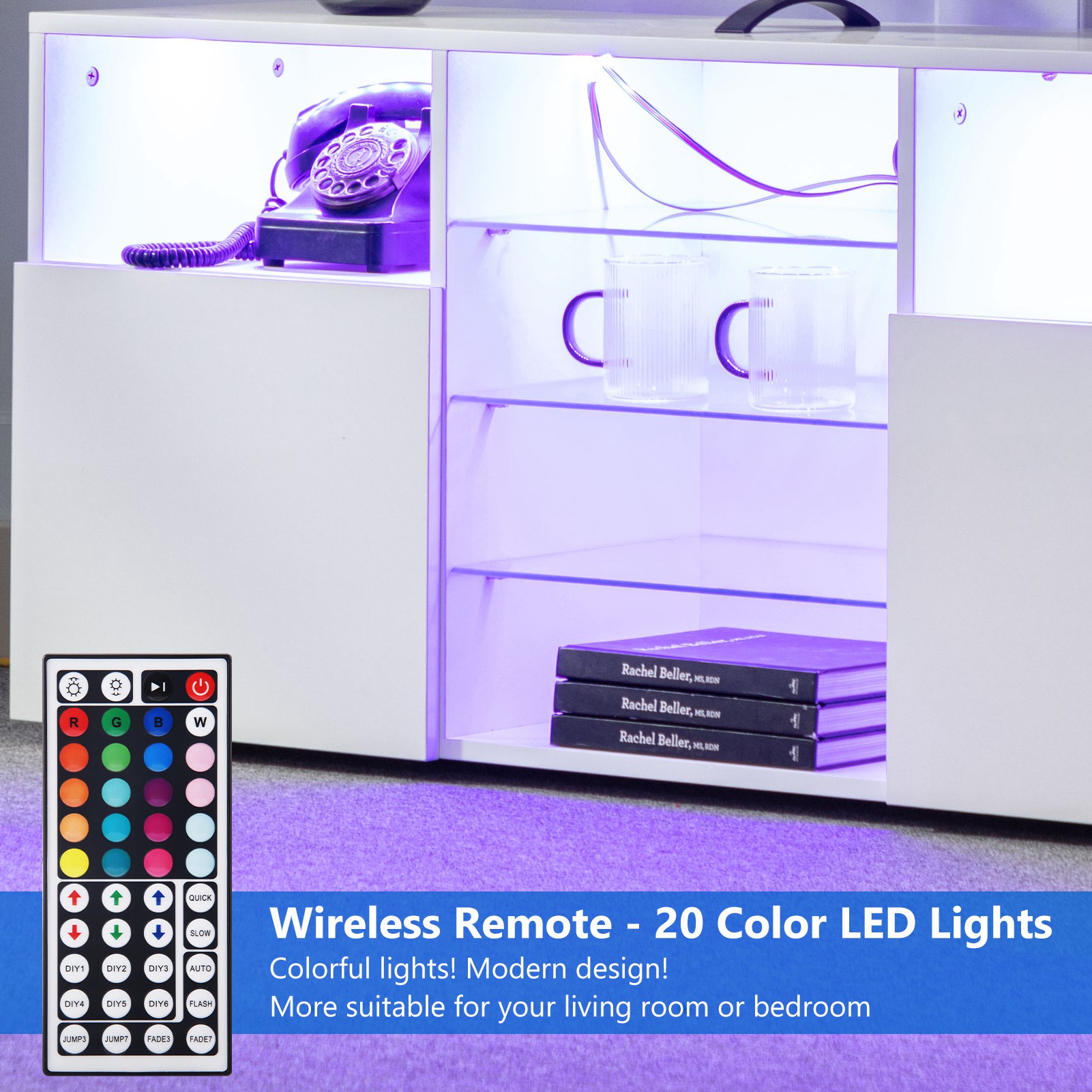 LED TV Stand for 80/85inch, High Glassy Modern TV Console Entertainment Center with LED Lights and Cabinets for Living Room, Bedroom