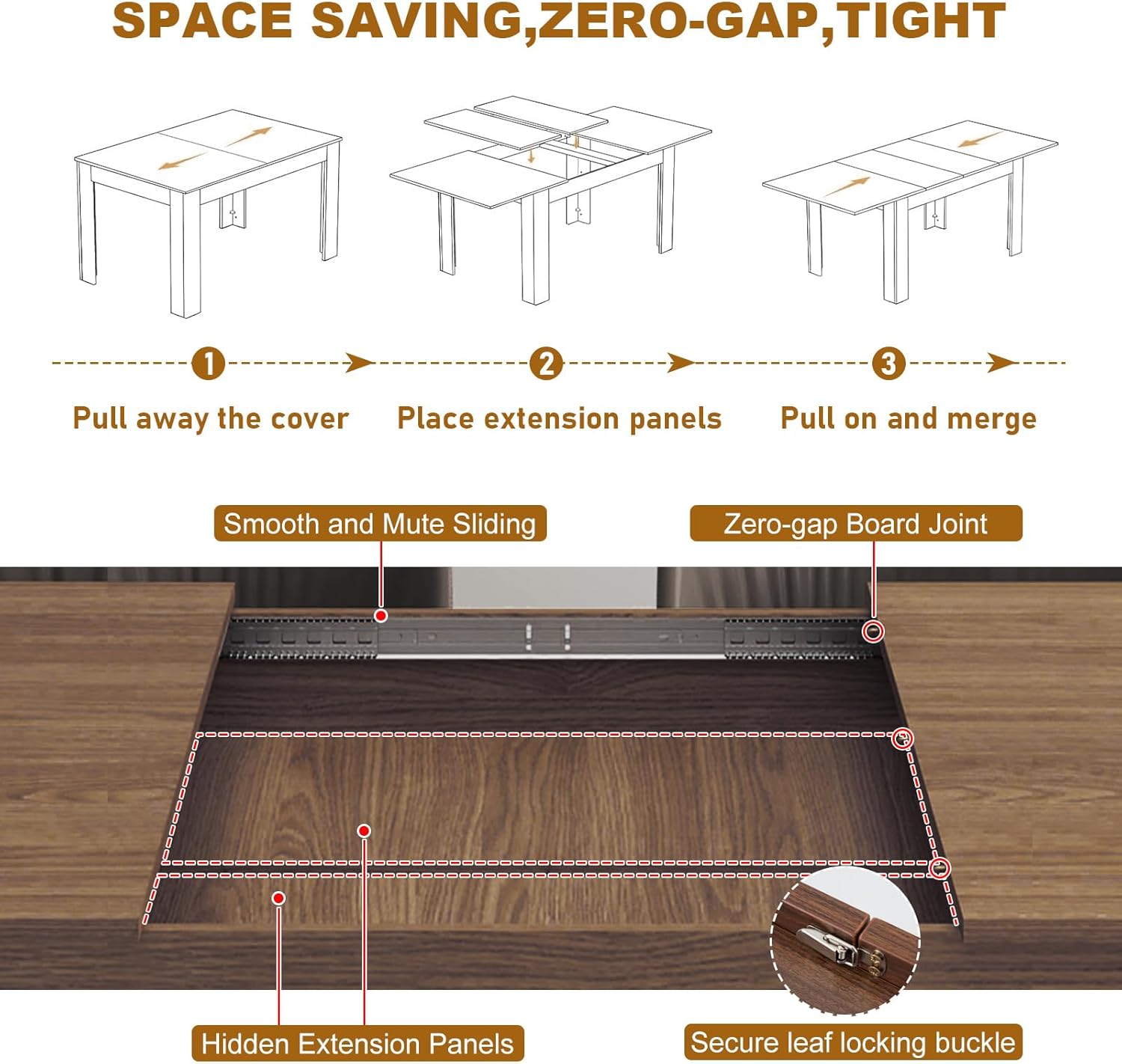 ChVans Large Mobile Extendable Dining Table for 6-10, Modern Wood Kitchen Table Rectangular Table for Dining Room, Living Room