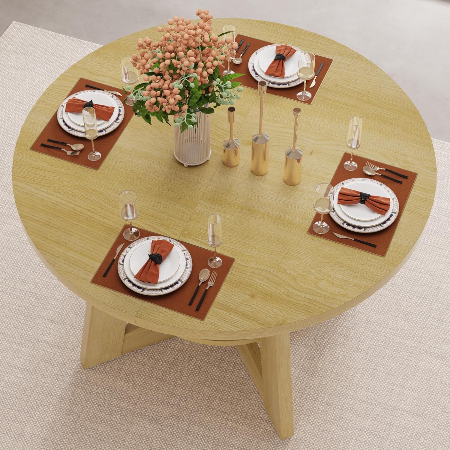 ChVans 47"-63" Extendable Round Dining Table for 4-8 Person, Modern Large Dinner Kitchen Table for Kitchen Dining Room, Save Space