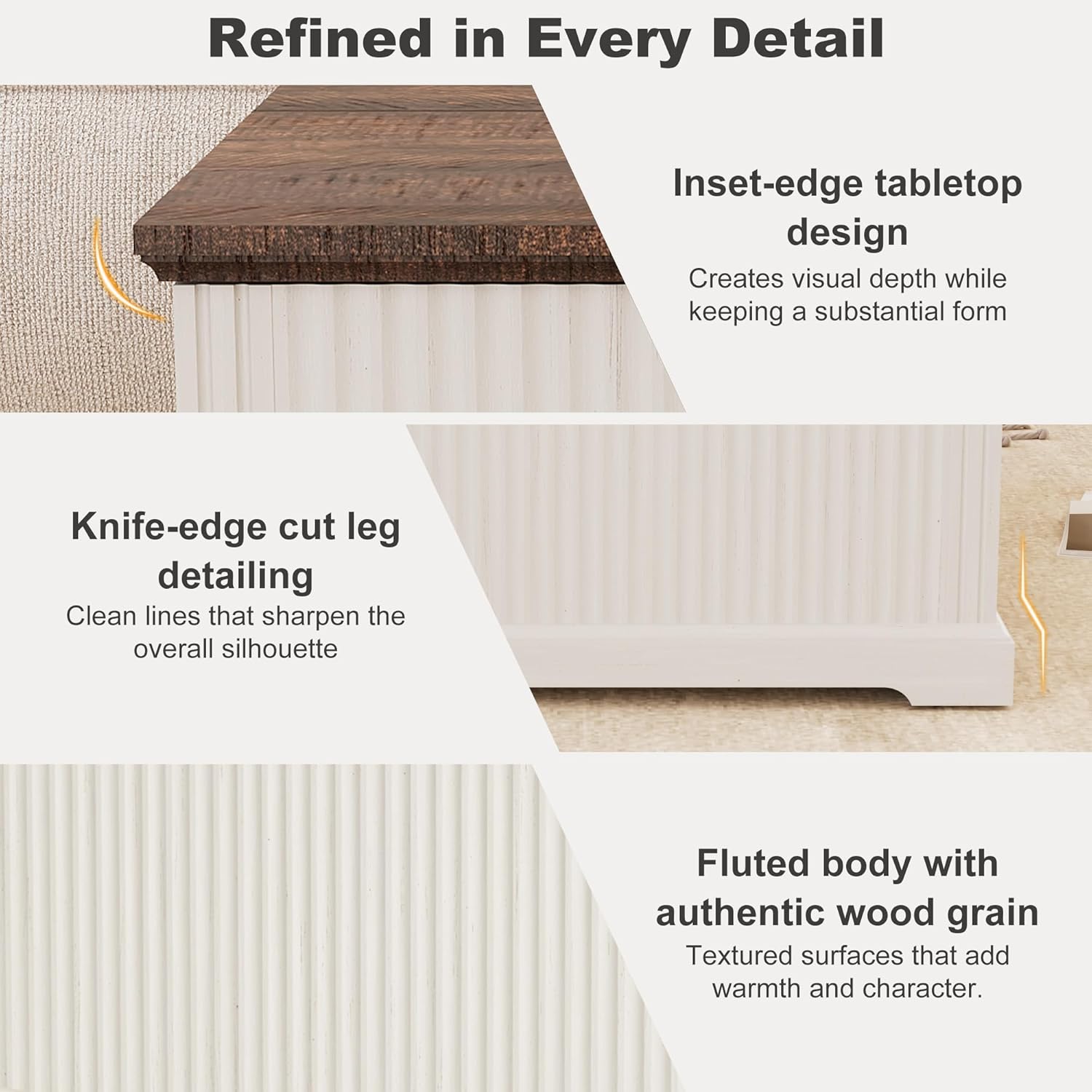 ANPOO Farmhouse Lift Top Coffee Table with Hidden Large Storage, 35.8 Inch Fluted Wood Square Center Table for Living Room, Bedroom, Home Office