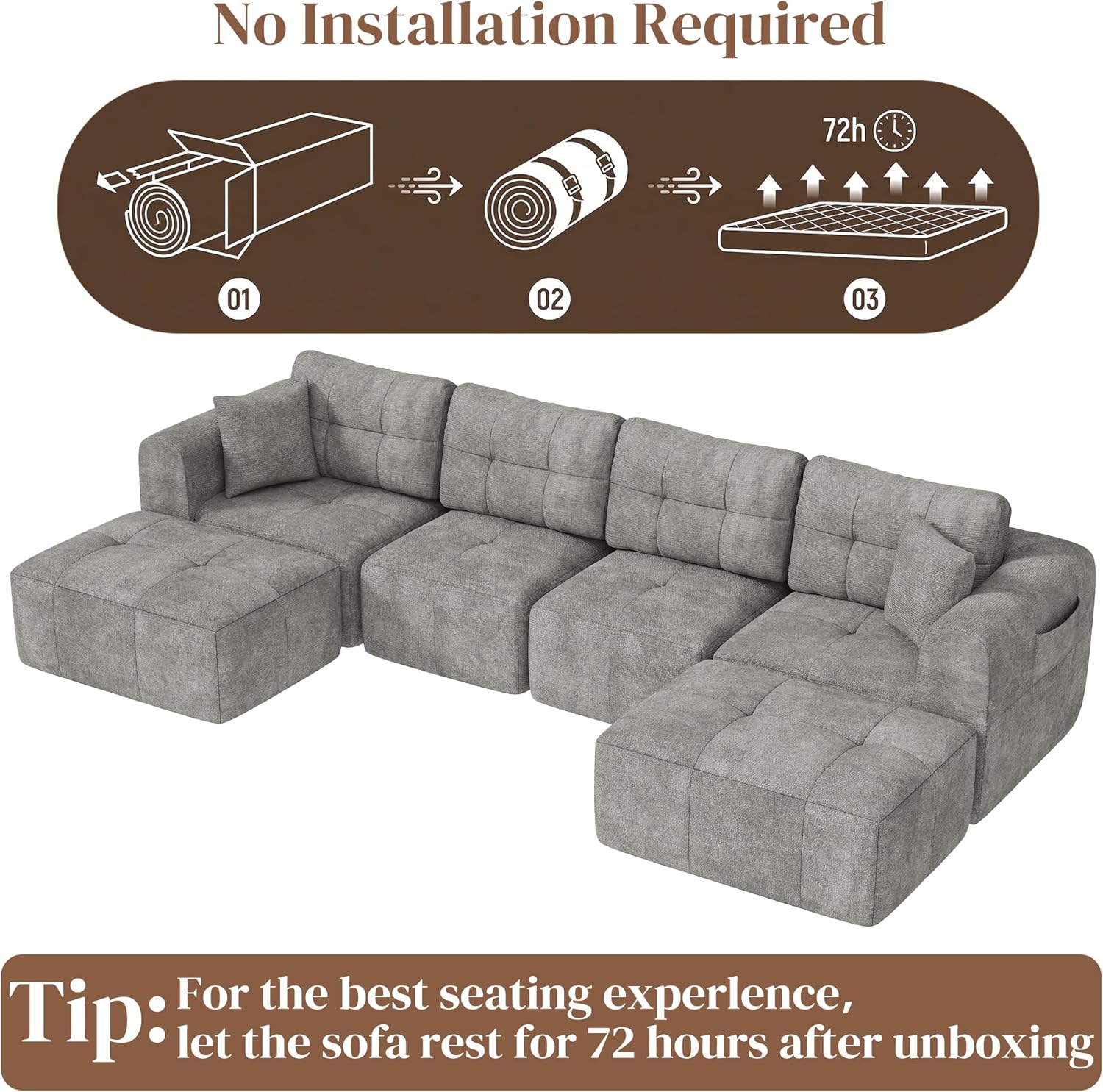 ChVans 110" L-Shaped Sectional Sofa with Convertible Left/Right Ottoman, Boneless Sofa with Oversized Chaise & Layered Cushion, Upholstered Couches for Living Room Bedroom, No Assembly