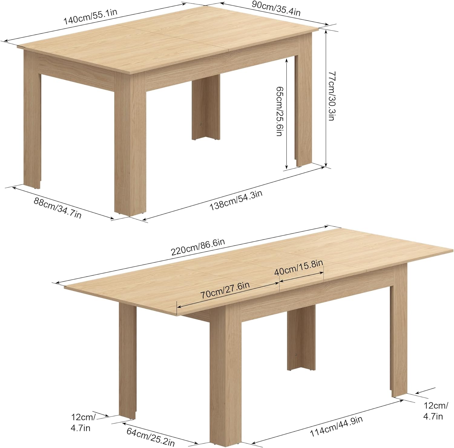 ChVans Large Mobile Extendable Dining Table for 6-10, Modern Wood Kitchen Table Rectangular Table for Dining Room, Living Room