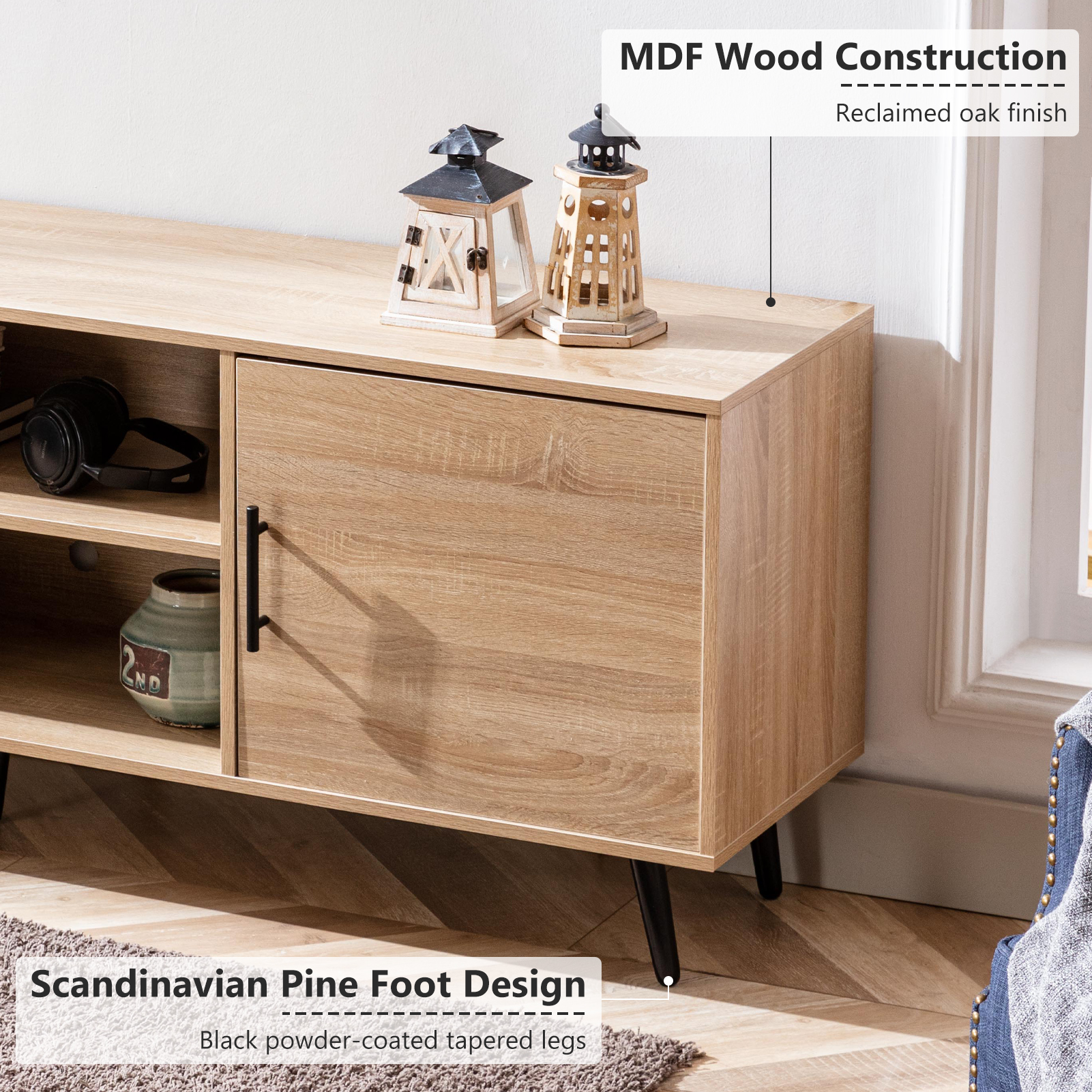 ChVans 70 Inch Mid Century Modern TV Stand for TVs up to 75 inches, Wood TV Stand with Storage, Entertainment Center for Living Room Bedroom, TV Media Console