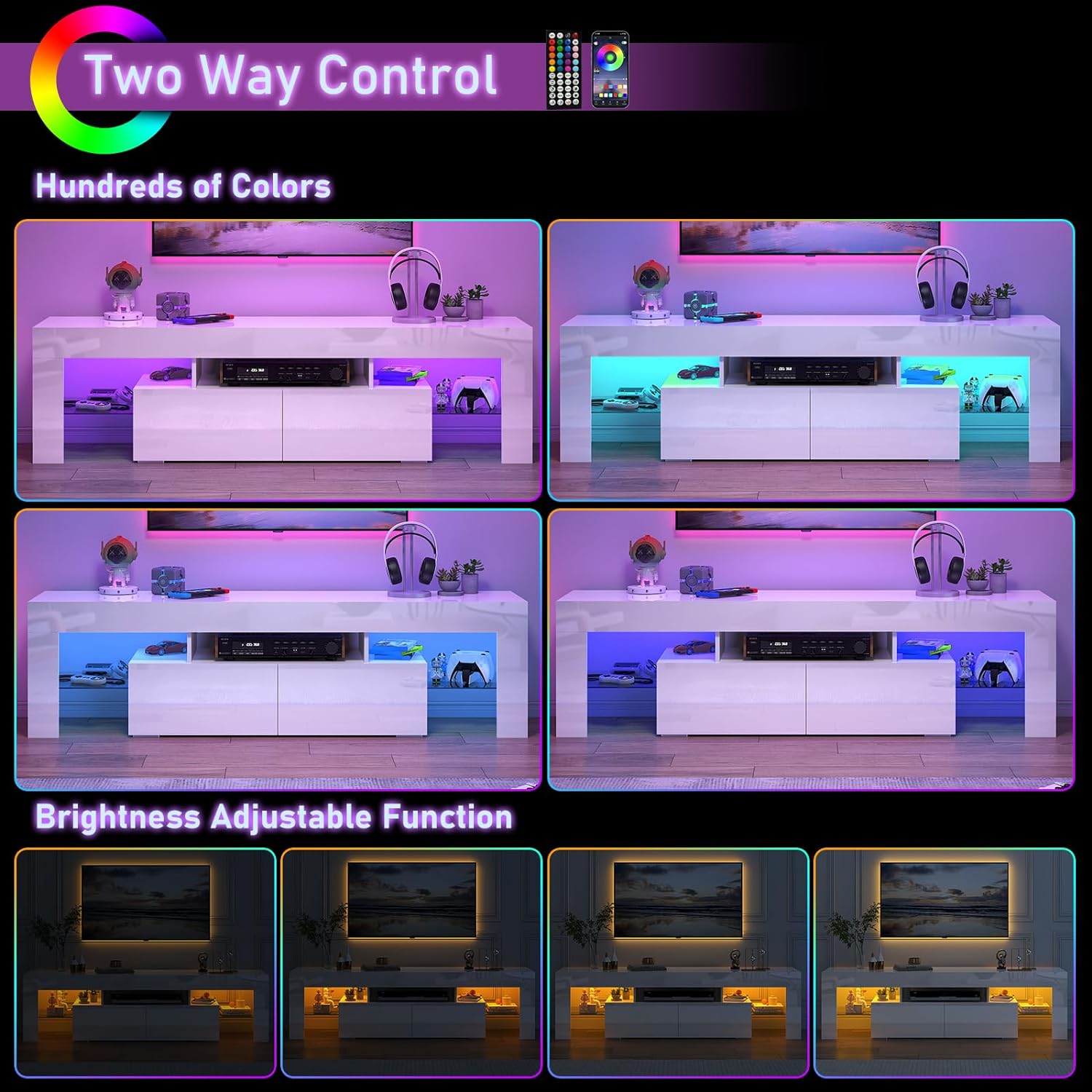 ChVans LED TV Stand for 65/75/85 inch TV, High Glossy Modern Entertainment Center with Drawer and LED Lights