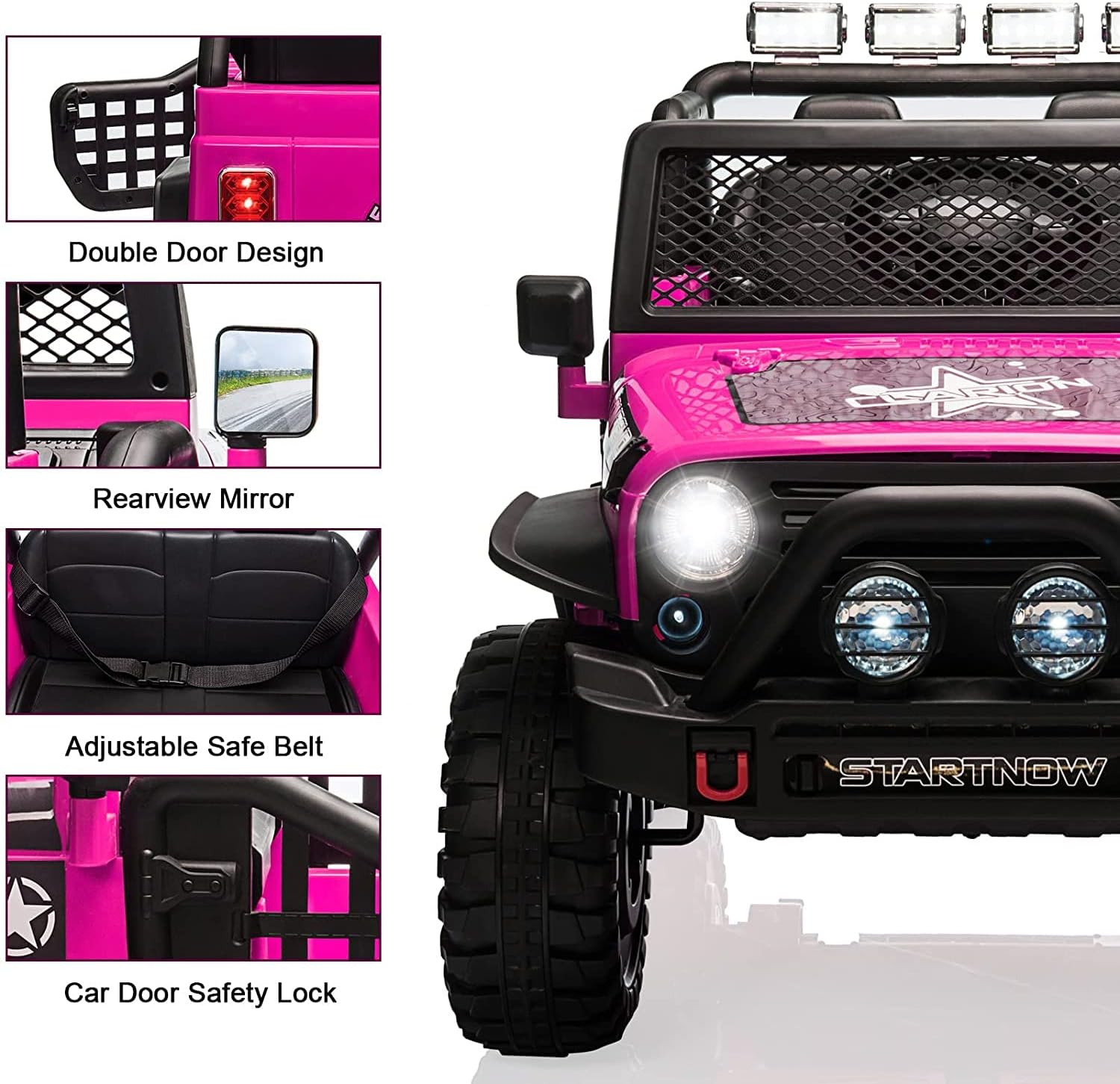 PWFE 12 Volt Kids Electric Car Kids Ride On Car with Remote Control, 2 Seats Kids Jeep with LED Lights, Wheels Suspension, Music, Horn, 110lbs Load(Black)