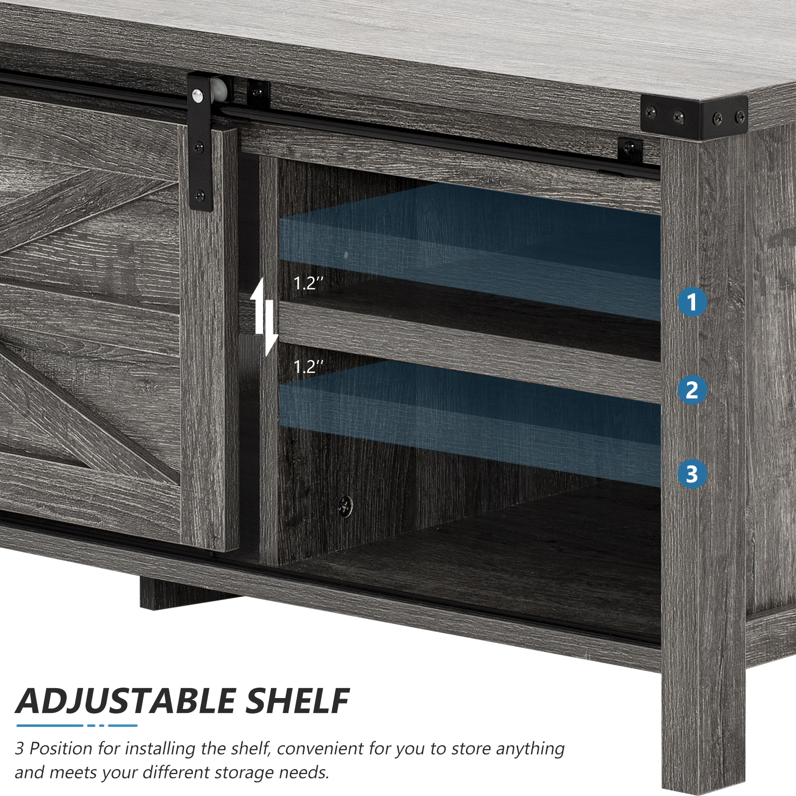 48" Modern Farmhouse Coffee Table with Adjustable Storage Cabinets Shelves, Modern Coffee Table for Living Room with Sliding Barn Door