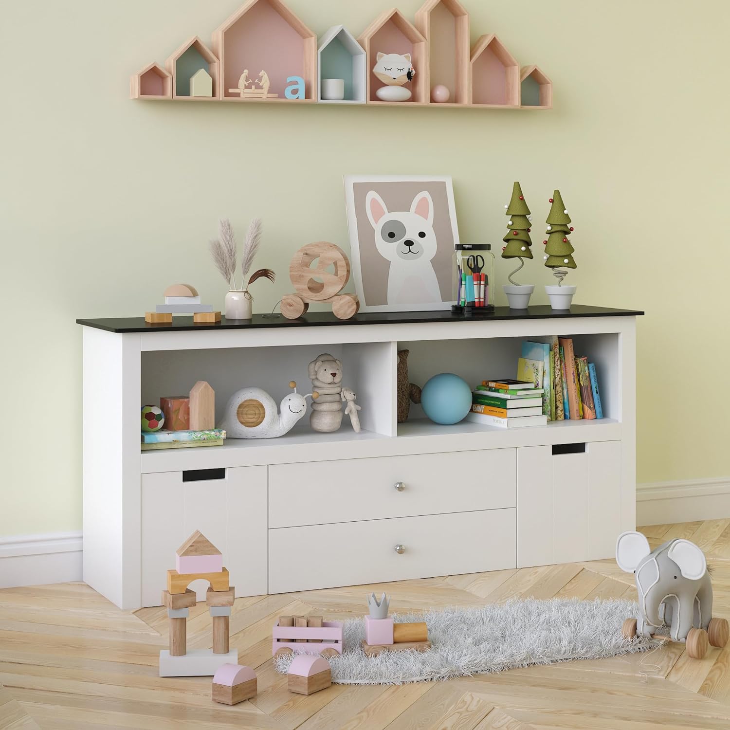 Yaoping Kids Toy Storage Organizer for Kids Room Organizers and Storage, 3 Storage Bins and Open Shelf for Playroom Storage