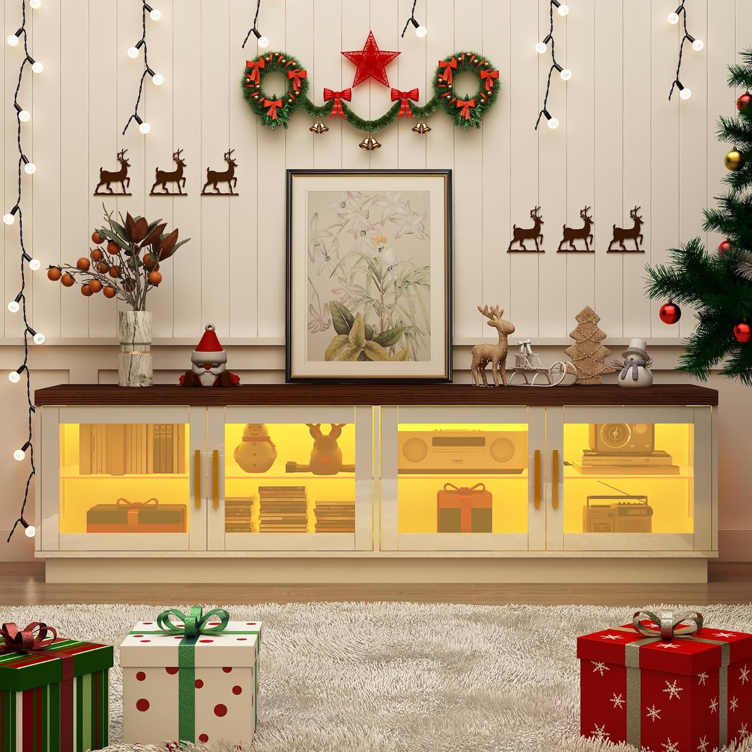 ChVans 70" TV Stand for TVs up to 85", High Glossy Entertainment Center with Storage Cabinet, Modern TV Console Media Cabinet for Living Room, Bedroom(Black)