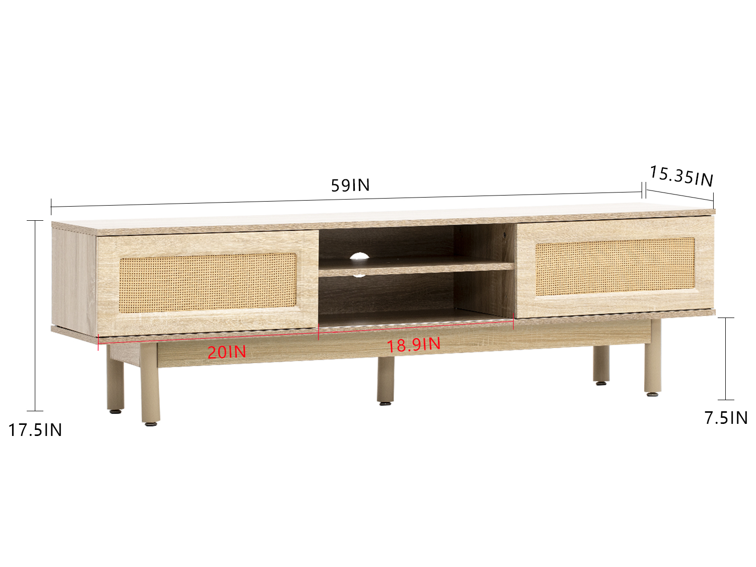 ChVans Tall 59" TV Stand Mid-Century Modern Console for TV Under 75", Wood Entertainment Center with Storage, Drawers, Shelves, Light Brown