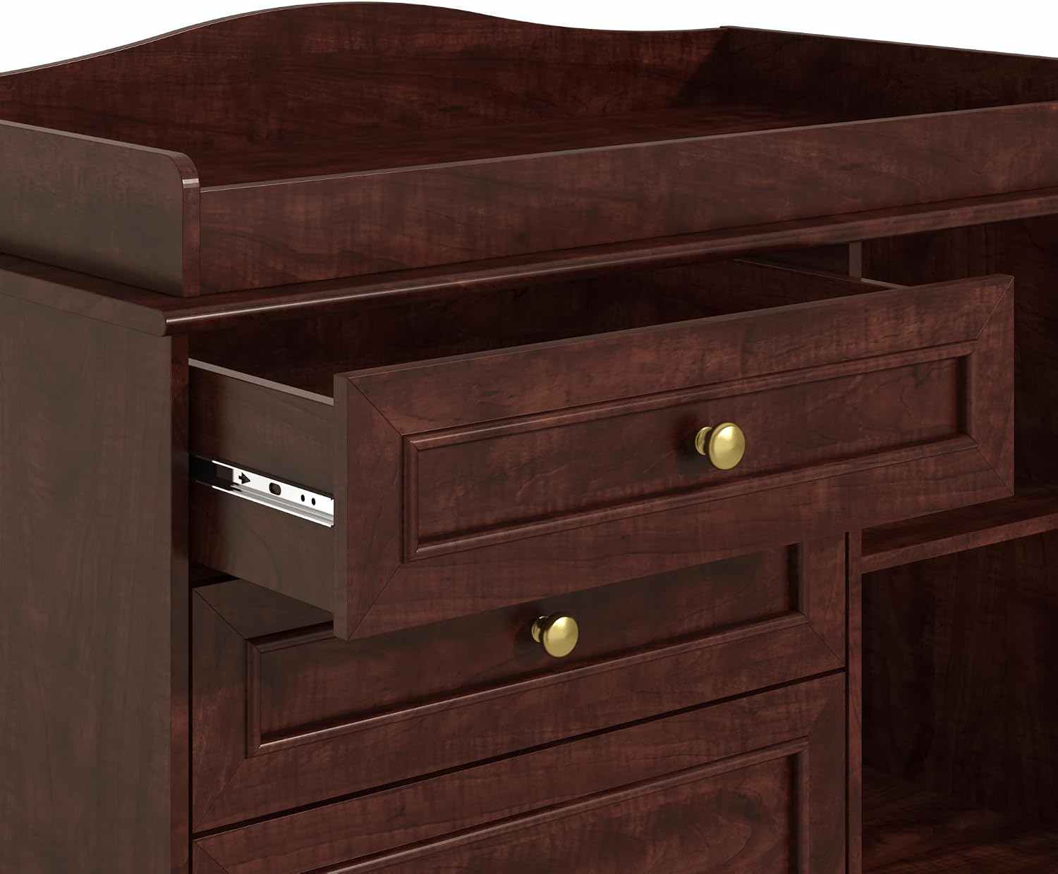 ChVans Changing Table Dresser, Baby Classic Nursery Dresser with 5 Drawers & Open Storage Shelves, Convertible Nursery Dresser Chest of Drawers