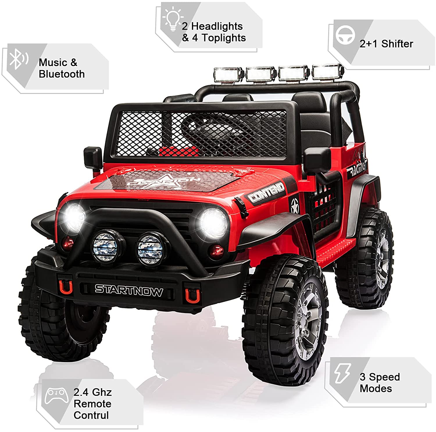 12 V Kids Ride On Truck, 2-Seater Battery Powered Toy Car w/ Remote Control, Spring Suspension, Bluetooth, LED Lights