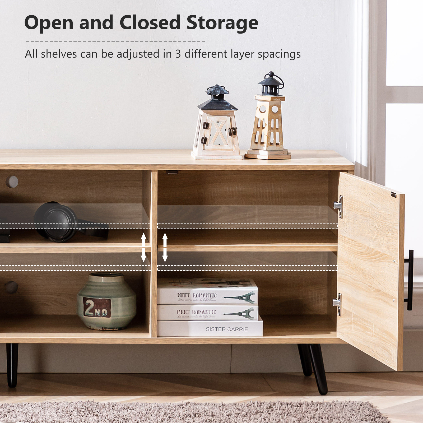 ChVans 70 Inch Mid Century Modern TV Stand for TVs up to 75 inches, Wood TV Stand with Storage, Entertainment Center for Living Room Bedroom, TV Media Console