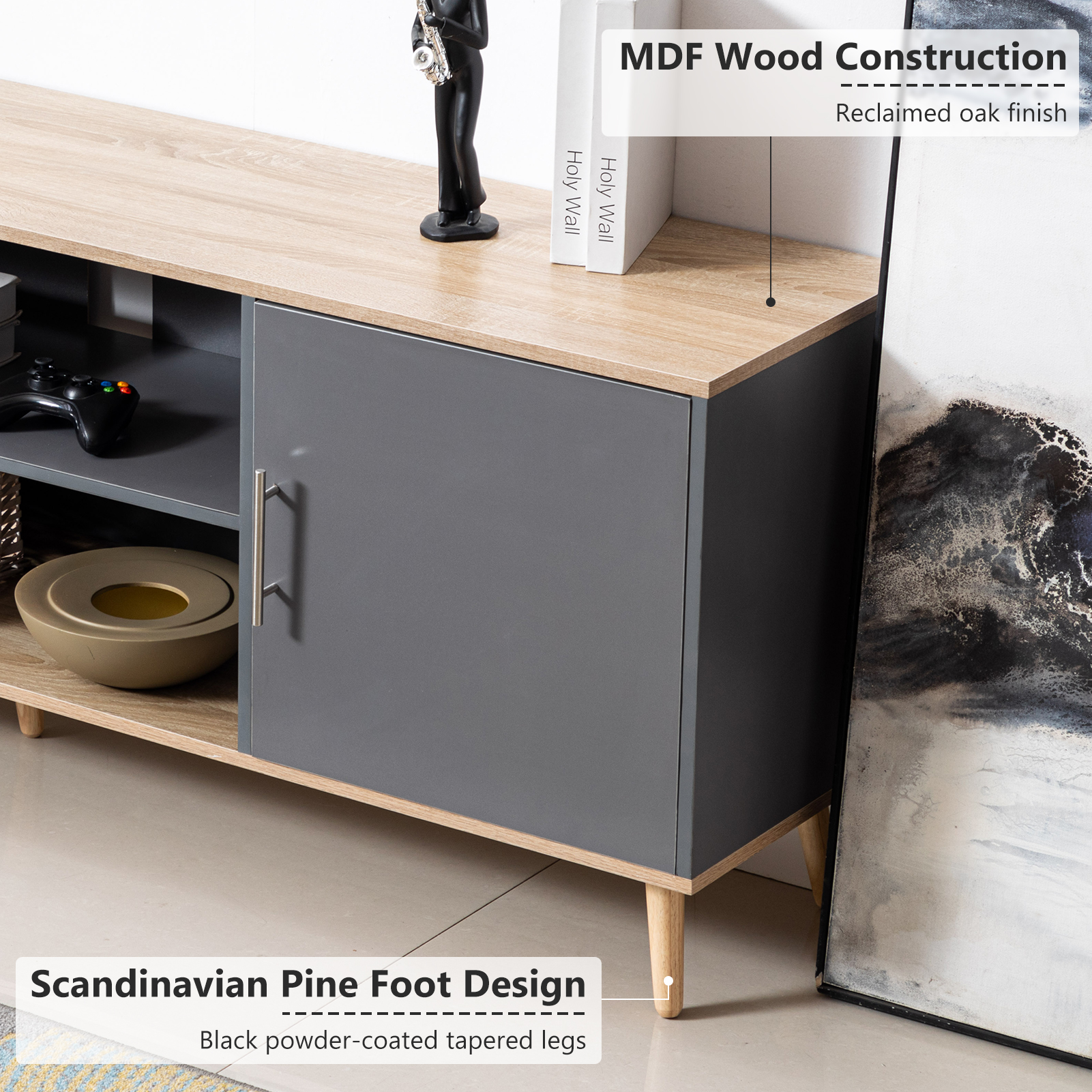 ChVans 70 Inch Mid Century Modern TV Stand for TVs up to 75 inches, Wood TV Stand with Storage, Entertainment Center for Living Room Bedroom, TV Media Console