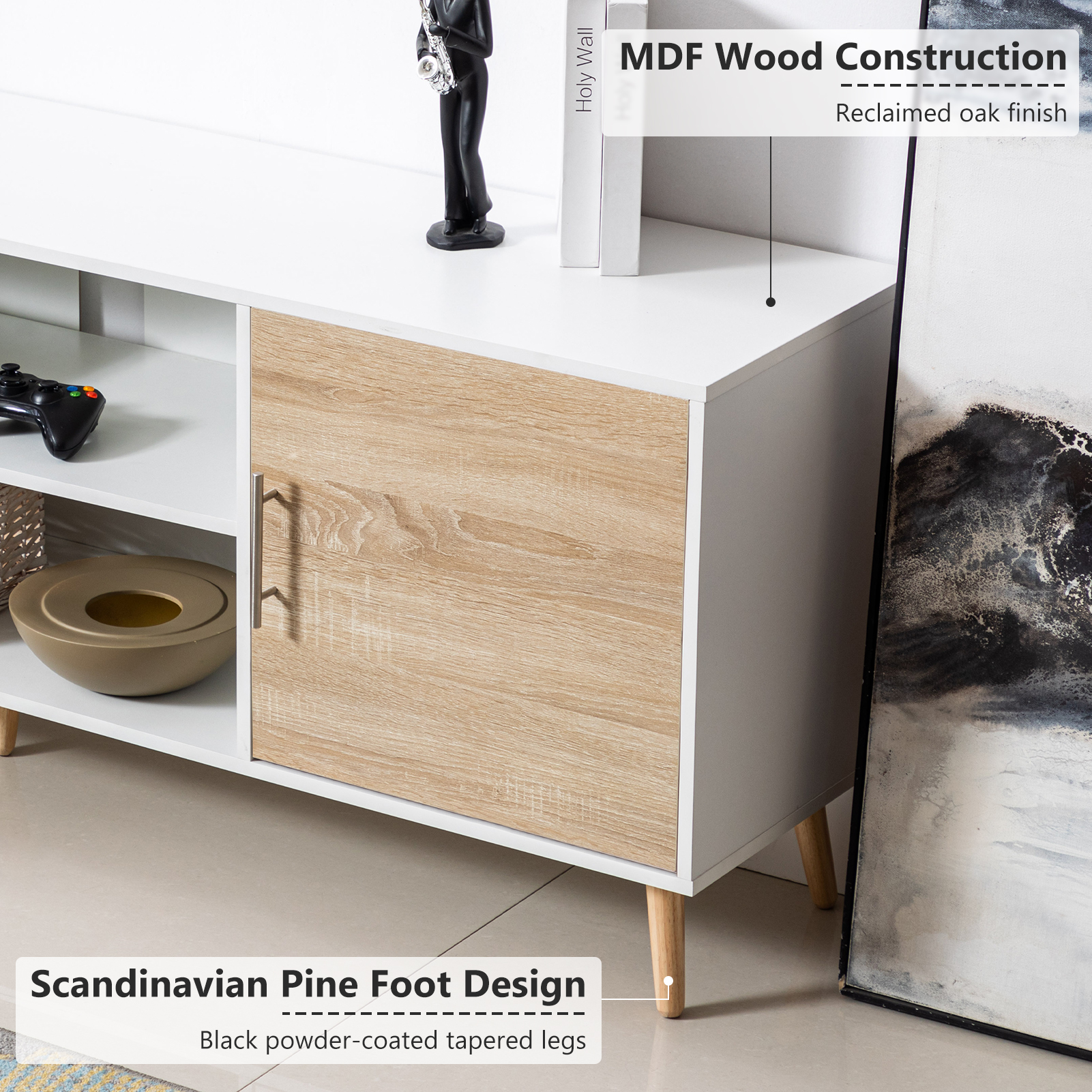 ChVans 70 Inch Mid Century Modern TV Stand for TVs up to 75 inches, Wood TV Stand with Storage, Entertainment Center for Living Room Bedroom, TV Media Console