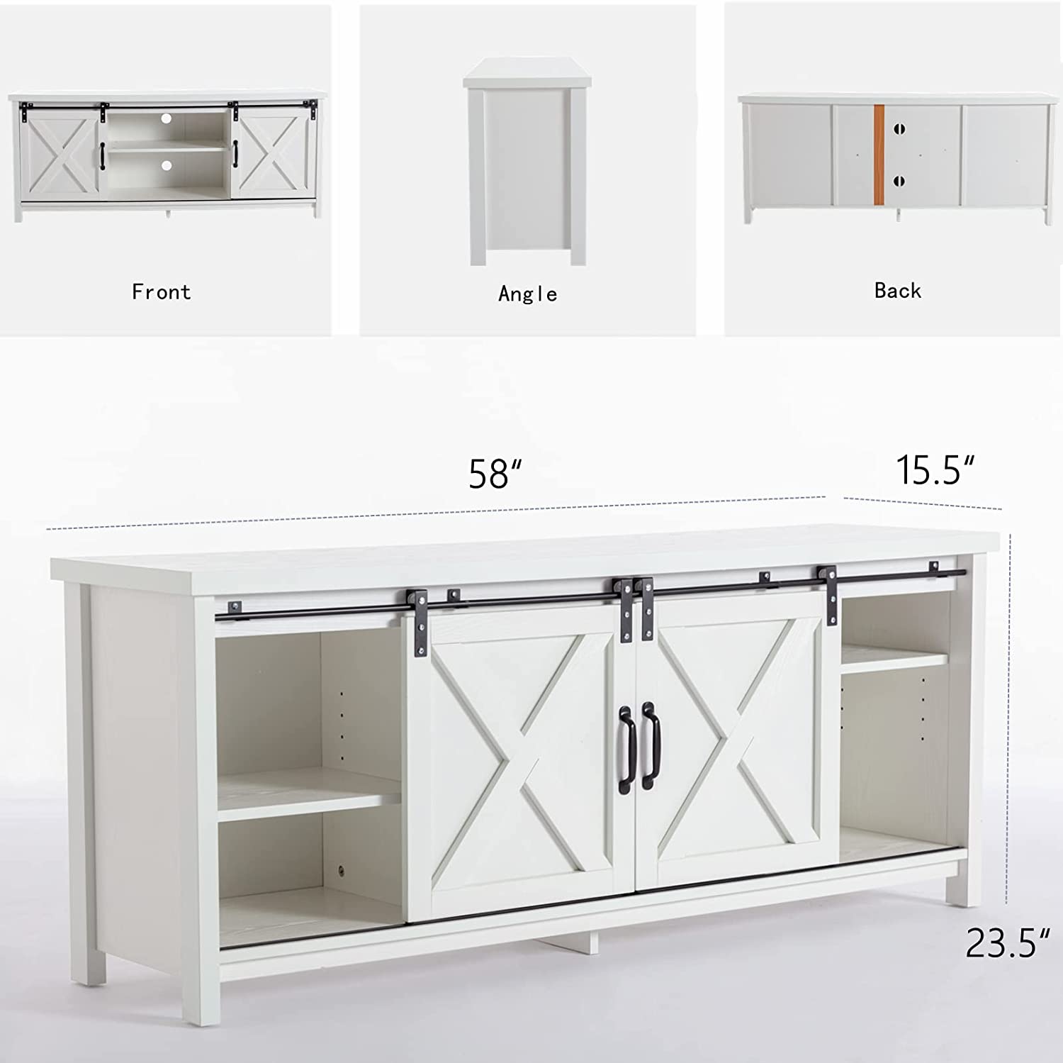 58" Farmhouse Sliding Barn Door TV Stand for TVs up to 65" Television Cabinet(Dark gray), Wood, Metal