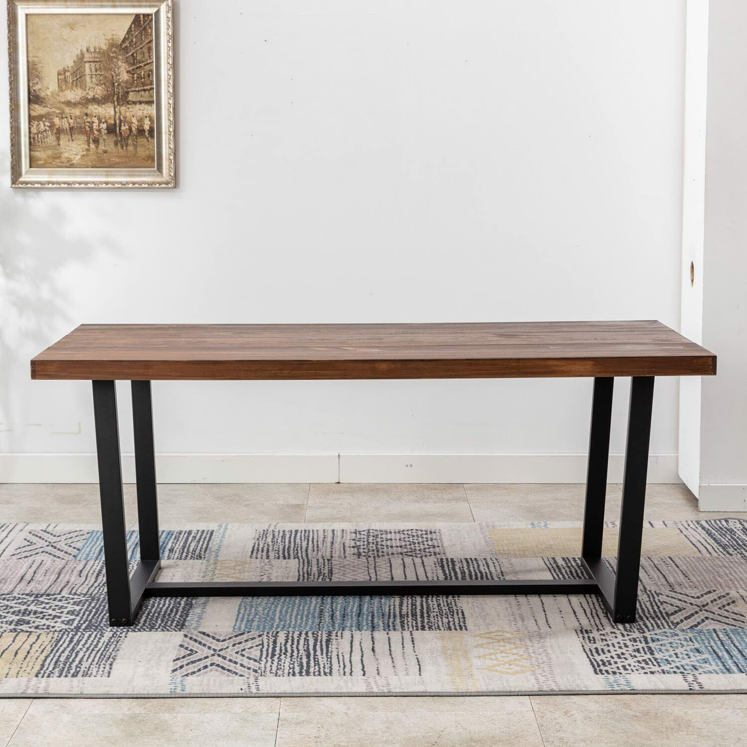ChVans Dining Table for 4-6 Person, Rustic Farmhouse Solid Wood Dining Table with Metal Frame for Kitchen Meal(Brown-72 in Dining Table)