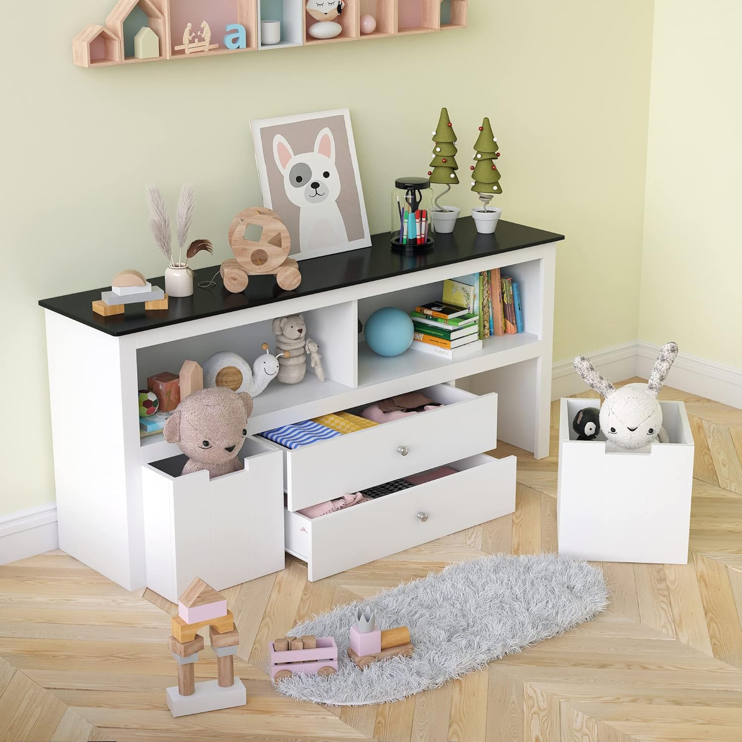 Yaoping Kids Toy Storage Organizer for Kids Room Organizers and Storage, 3 Storage Bins and Open Shelf for Playroom Storage