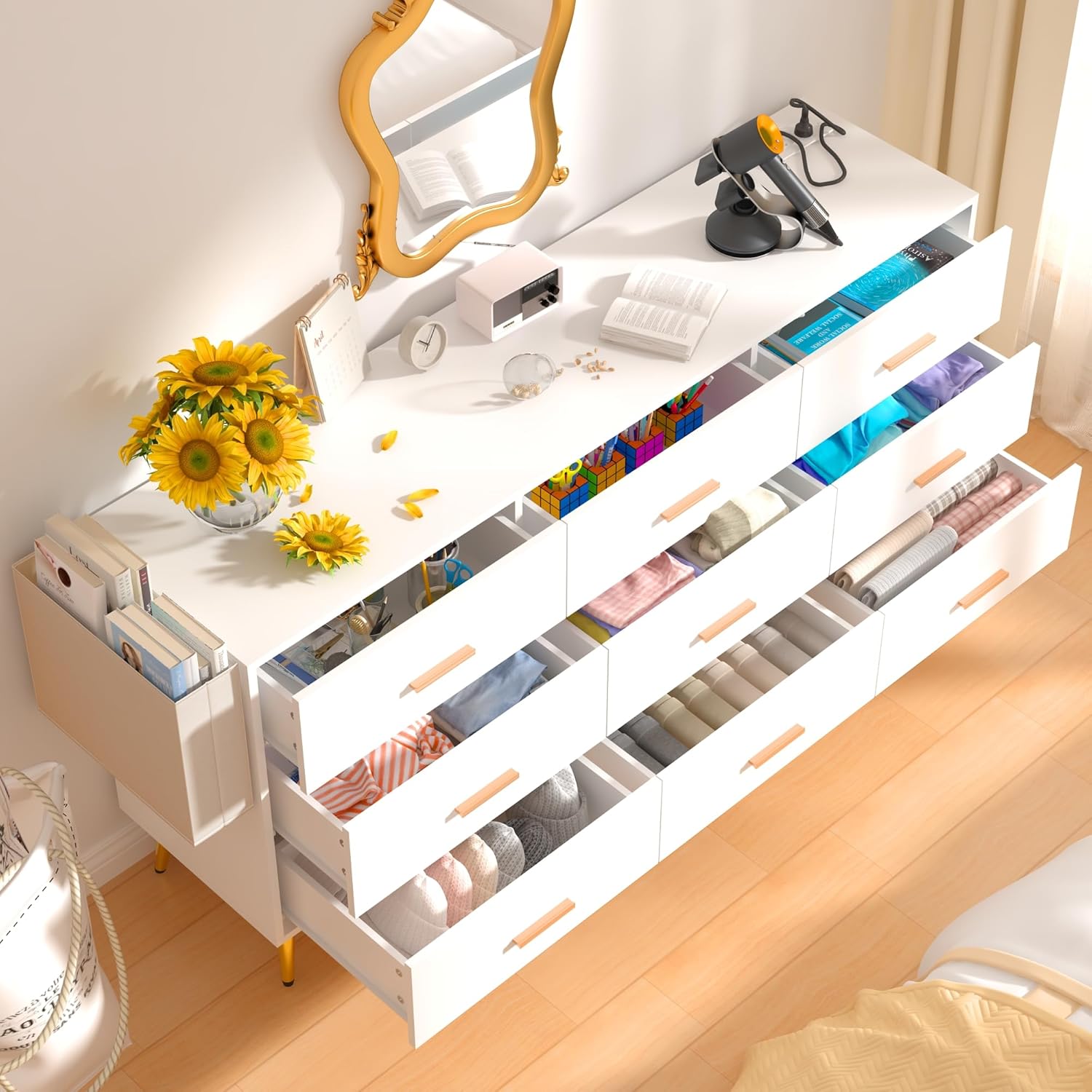 Yaoping 9 Drawer Dresser for Bedroom, Modern Wood Dresser with Wide Drawers and Metal Handles, Storage Chest of Drawers for Living Room Hallway Entryway