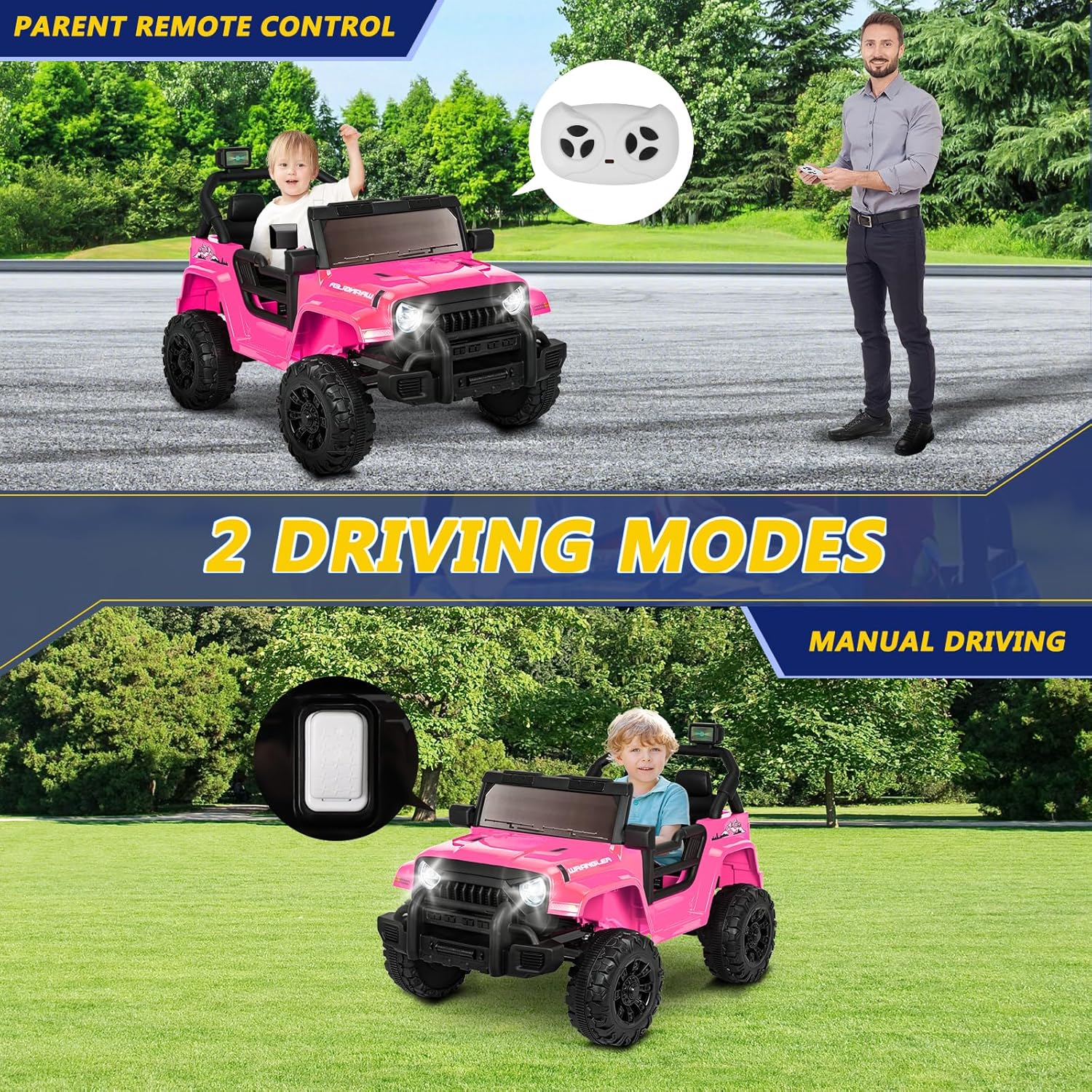 ChVans 12V Kids Electric Ride on Car, Kid Car with Parents Remote Control, Kids' Electric Vehicle, Battery Powered Wheels Truck with USB Ports, MP3 Player, for Boys, Girls