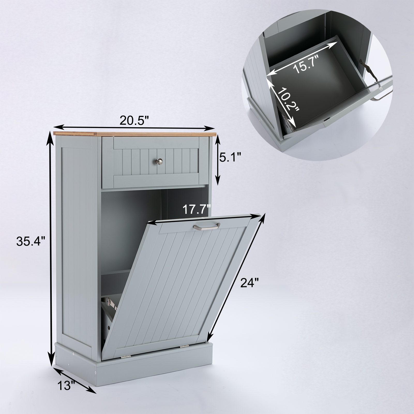 Kitchen Double Trash Cabinet Tilt Out Free Standing Storage Can, Wood Garbage Recycling Station Hideaway Trash Holder Drawers