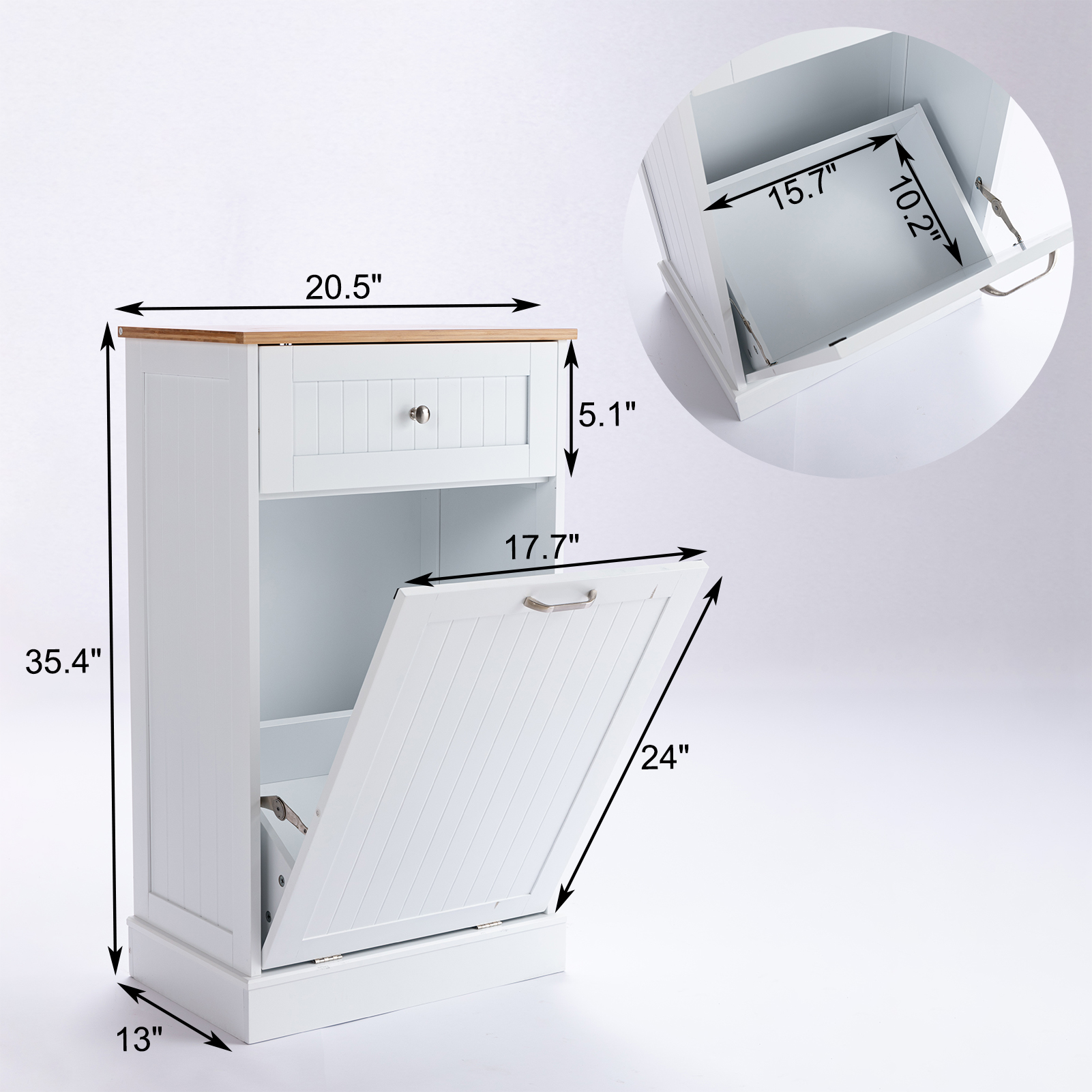 Kitchen Double Trash Cabinet Tilt Out Free Standing Storage Can, Wood Garbage Recycling Station Hideaway Trash Holder Drawers