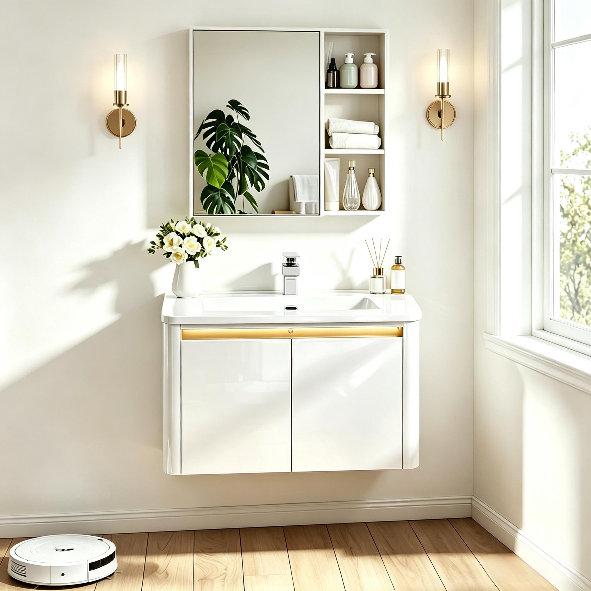 36 Inch Wall Mounted Bathroom Vanity with Sink and Mirror Cabinet,Modern Floating Bathroom Storage Cabinet with 2 Drawers and Soft Closing Door