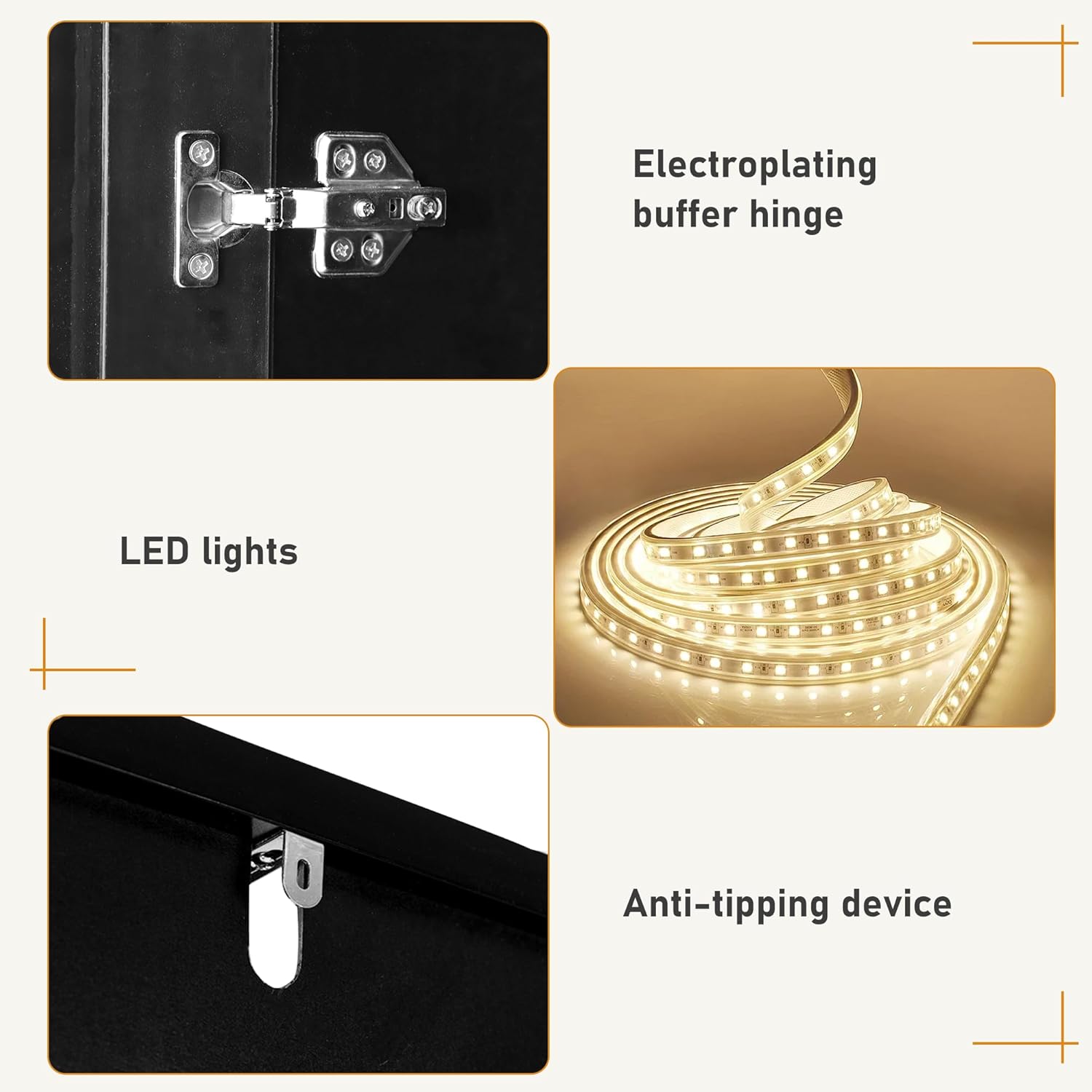 3 Doors Armoire Wardrobe Closet with Mirror and LED Lights, Armoire with Doors and Drawers, Modern Wooden Armoire Wardrobe Closet with Hanging Rod for Bedroom