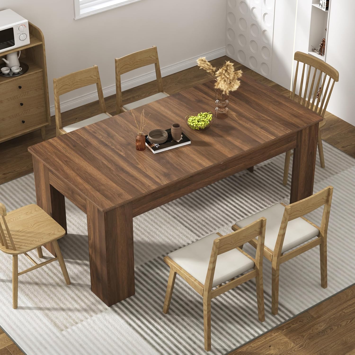 ChVans Large Mobile Extendable Dining Table for 6-10, Modern Wood Kitchen Table Rectangular Table for Dining Room, Living Room