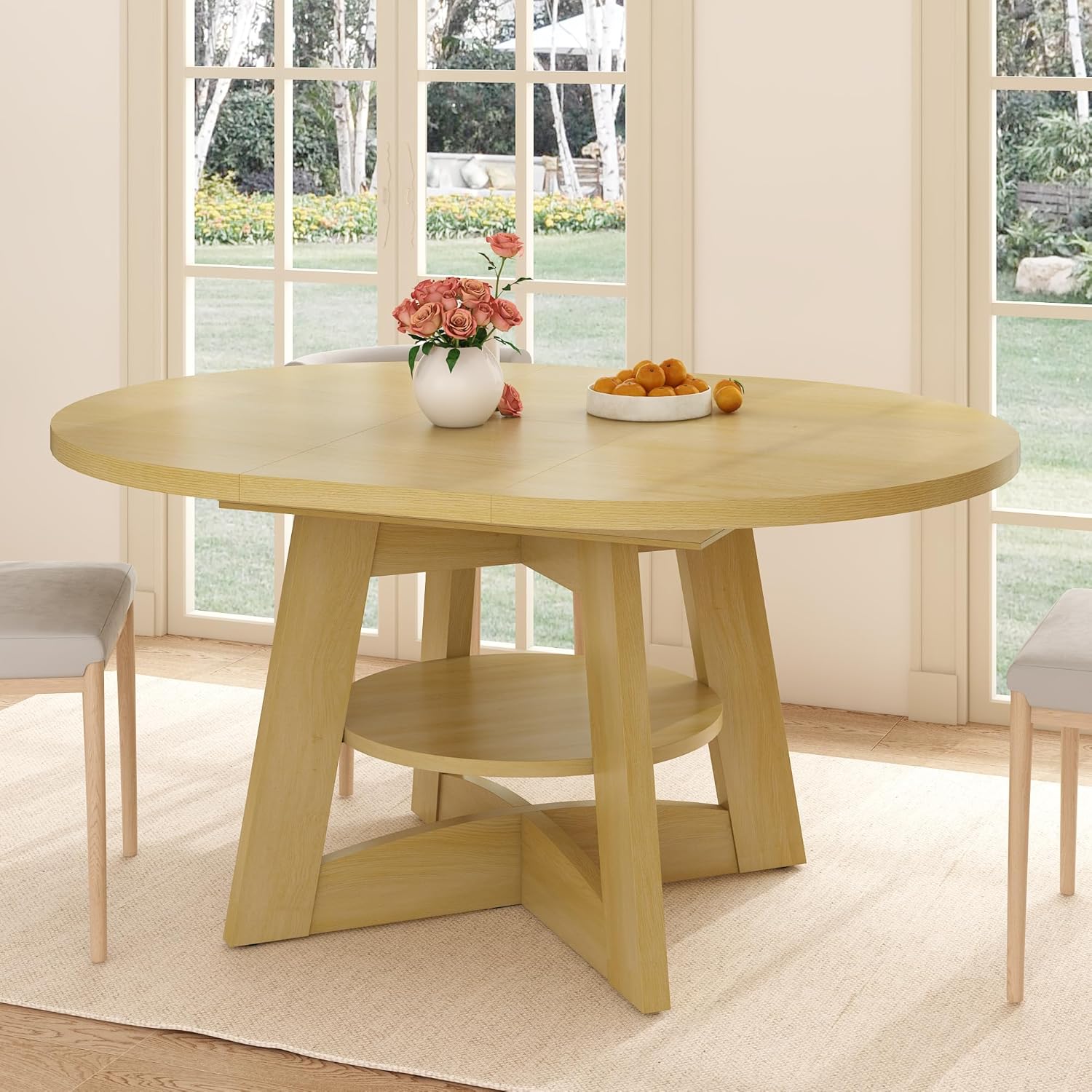 ChVans 47"-63" Extendable Round Dining Table for 4-8 Person, Modern Large Dinner Kitchen Table for Kitchen Dining Room, Save Space