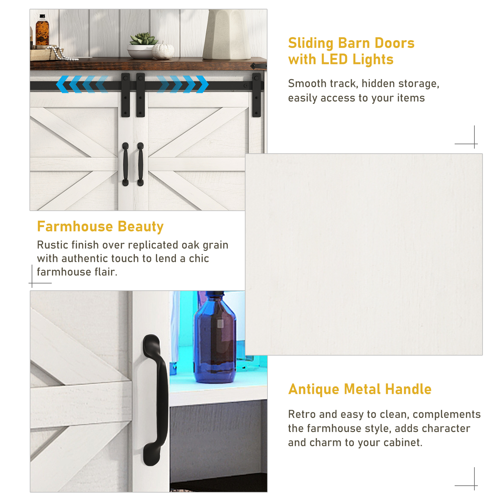 ChVans 47'' Farmhouse Dresser with LED Light & Power Outlet, 2 Drawers, 2 Sliding Doors, 2 Storage layers, Rustic Dresser TV Stand for 60in TV, Wood Storage Cabinet for Bedroom, Living Room, Hallway