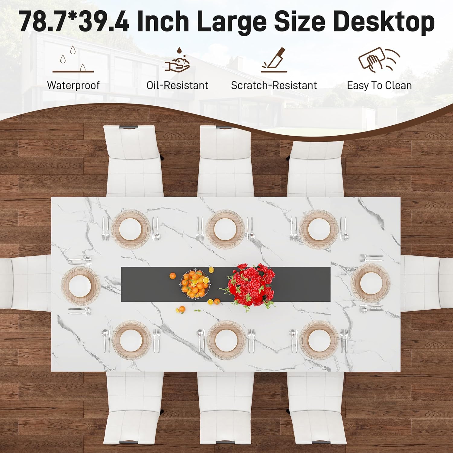 ANPOO 7-Piece Kitchen Dining Set for 4-8 People, 71" Rectangle Waterproof Wooden Table with 6 Chairs, Easy Clean Farmhouse Dining Table for Dining Room & Kitchen