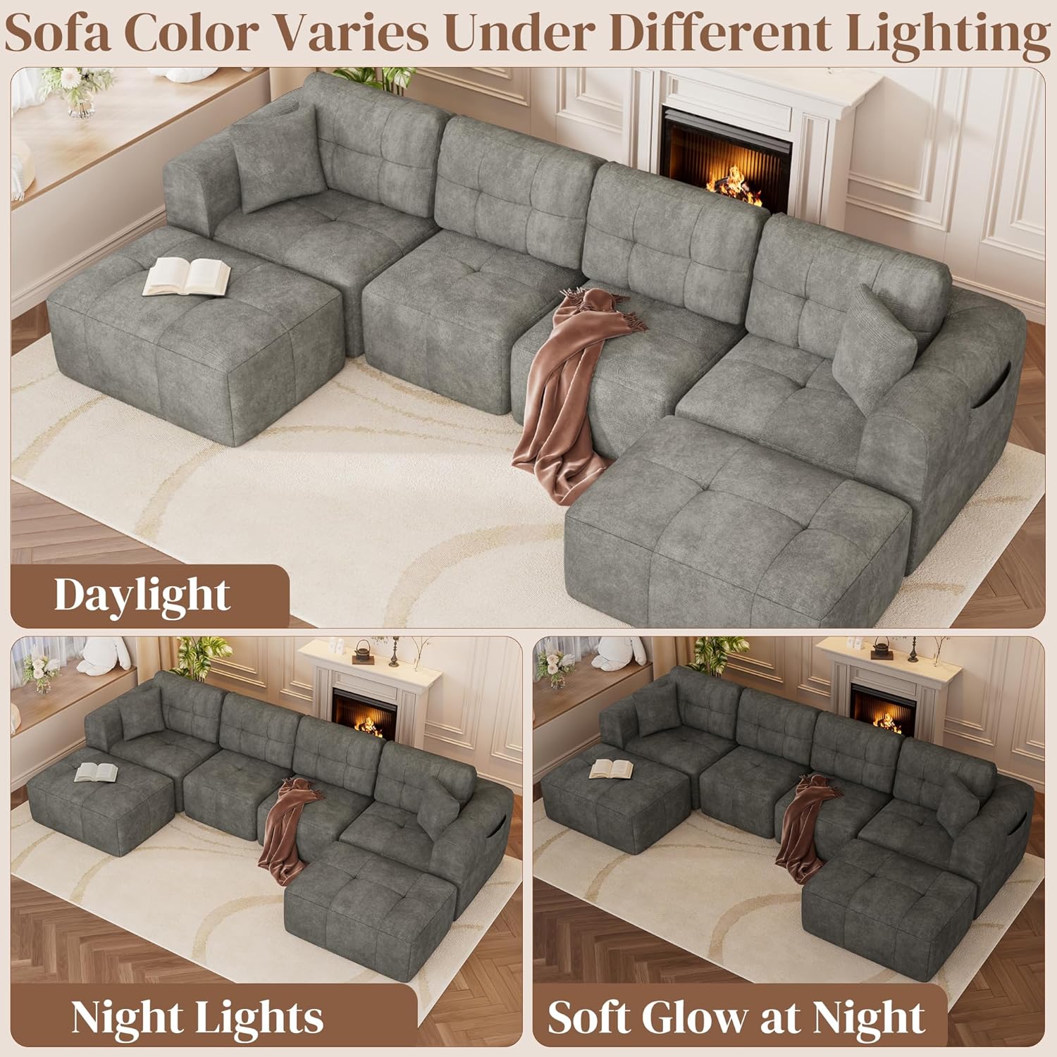 ChVans 110" L-Shaped Sectional Sofa with Convertible Left/Right Ottoman, Boneless Sofa with Oversized Chaise & Layered Cushion, Upholstered Couches for Living Room Bedroom, No Assembly