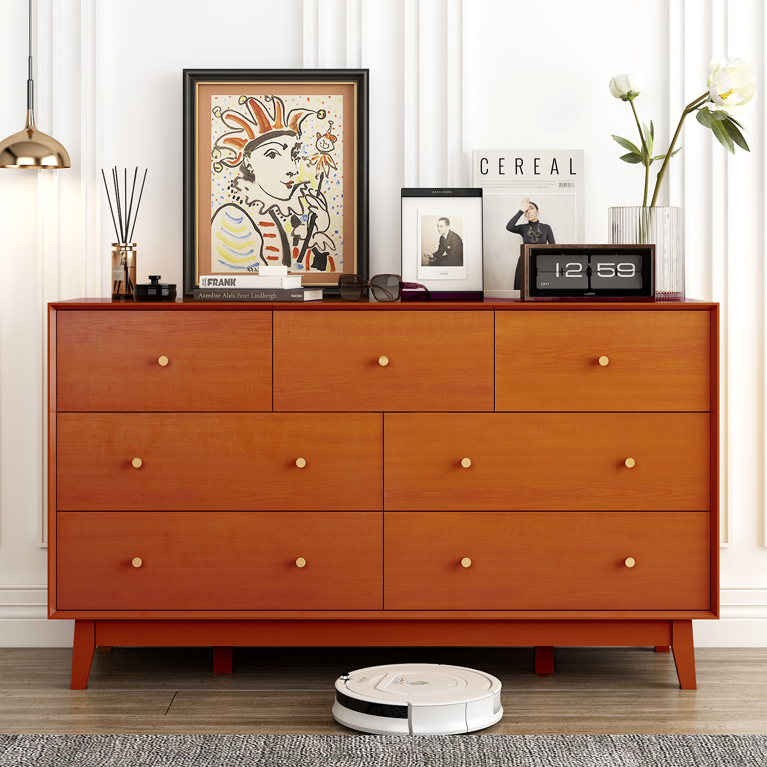 ChVans 7 Drawer Dresser for Bedroom, Wood Dressers with Metal Handles, Storage Cabinet Dressers for Bedroom, Hallway, Kids Room, Entryway, Hallway