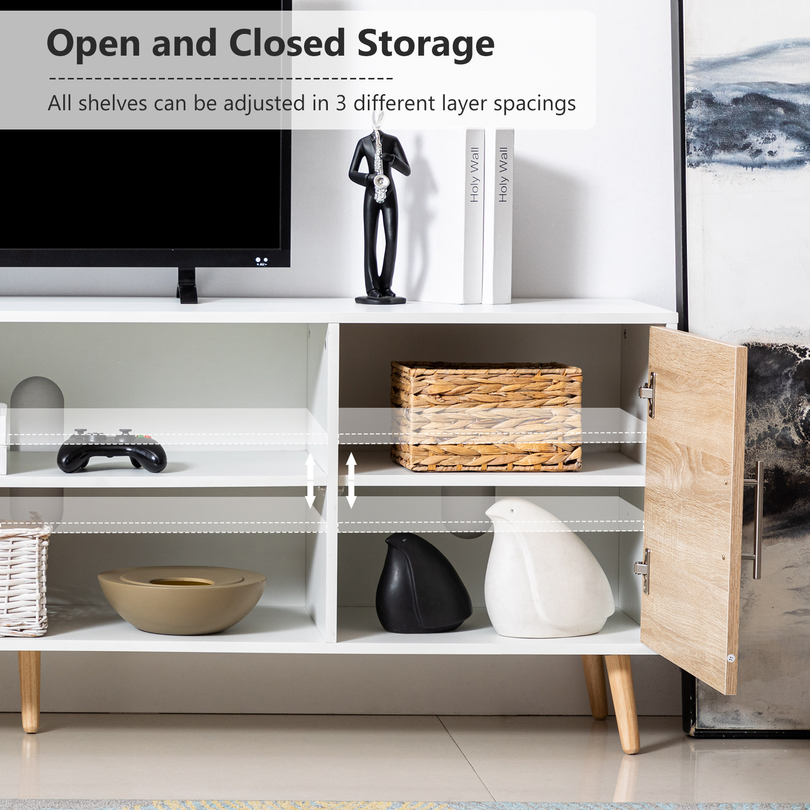 ChVans 70 Inch Mid Century Modern TV Stand for TVs up to 75 inches, Wood TV Stand with Storage, Entertainment Center for Living Room Bedroom, TV Media Console