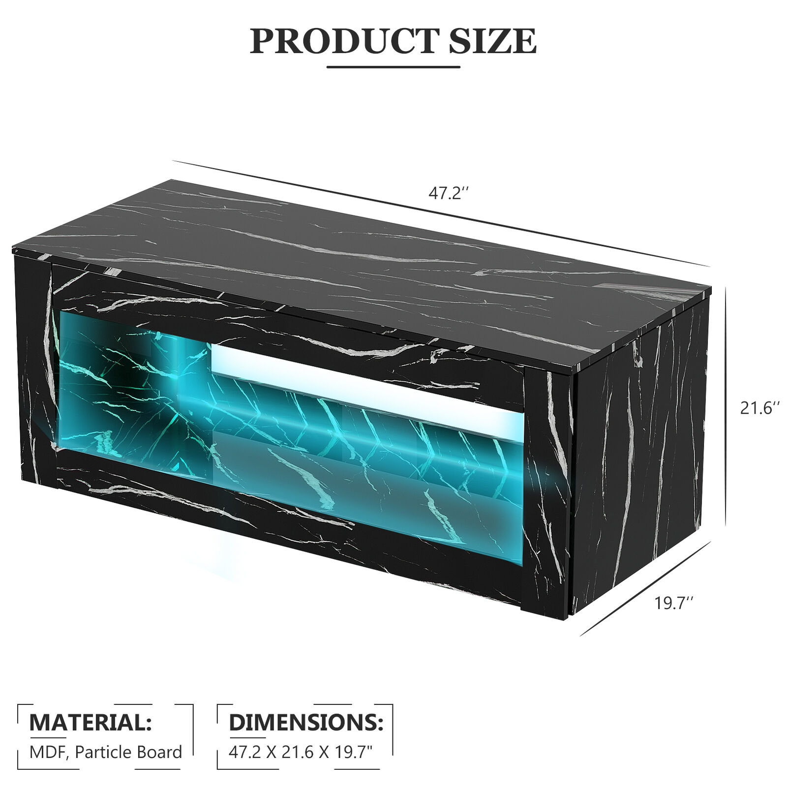 ChVans LED Coffee Table with Open Storage, Modern White Coffee Table with 16 Colors LED Lights, Rectangle Center End Table with Marbling Print for Living Room Bedroom