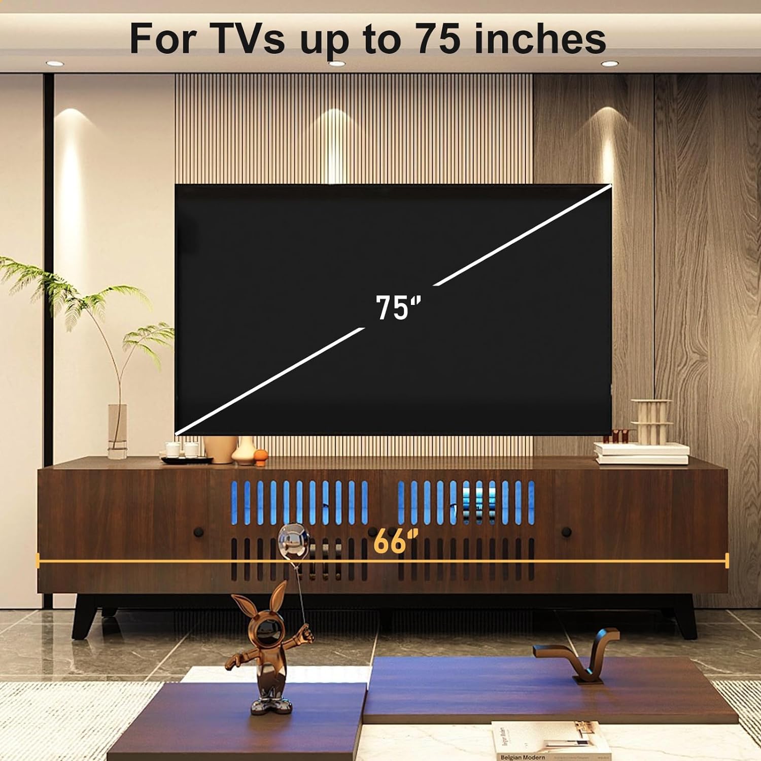 74 inch Mid-Century Modern TV Stand with LED Lights, Farmhouse TV Media Console Cabinet for TVs Up to 85 Inches, 4 Door Wood Shelf Entertainment Center with Storage, for Living Room