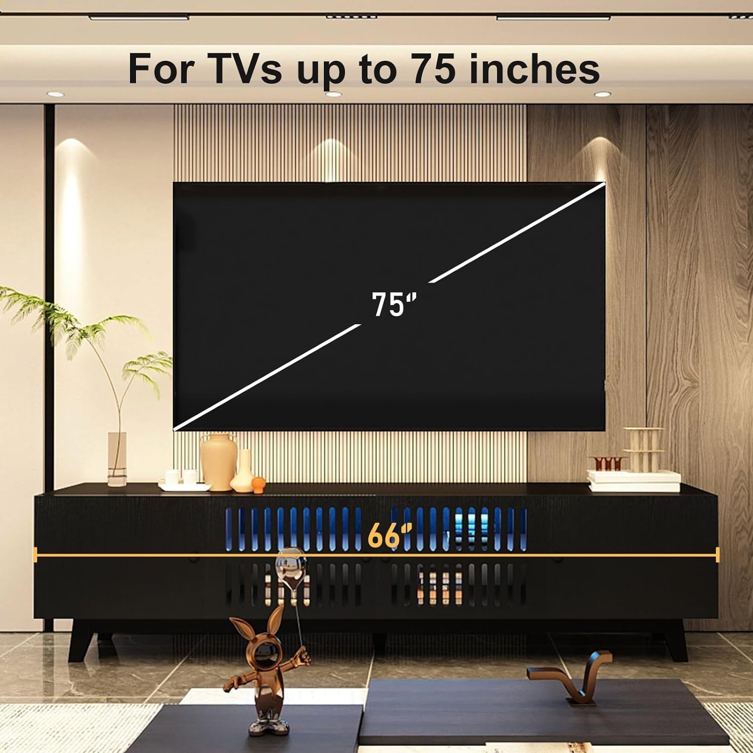 74 inch Mid-Century Modern TV Stand with LED Lights, Farmhouse TV Media Console Cabinet for TVs Up to 85 Inches, 4 Door Wood Shelf Entertainment Center with Storage, for Living Room