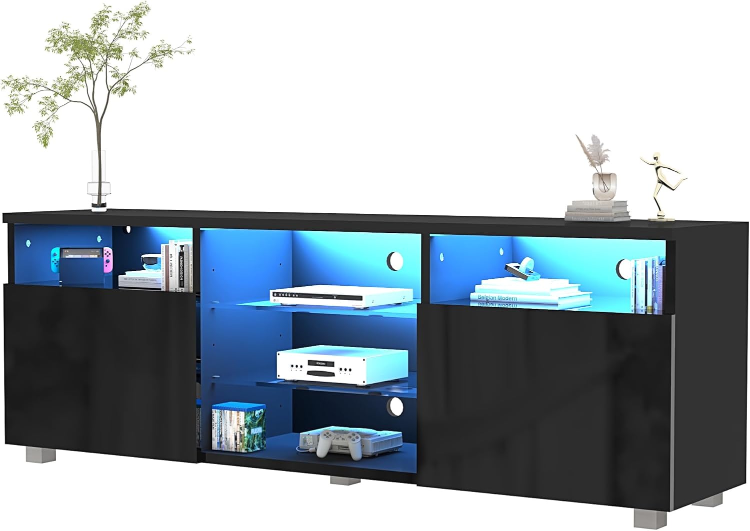 ANPOO LED TV Stand for 70/75/80 inch TV, High Glossy Entertainment Center with Drawer and Led Lights, Media Console for Living Game Room Bedroom