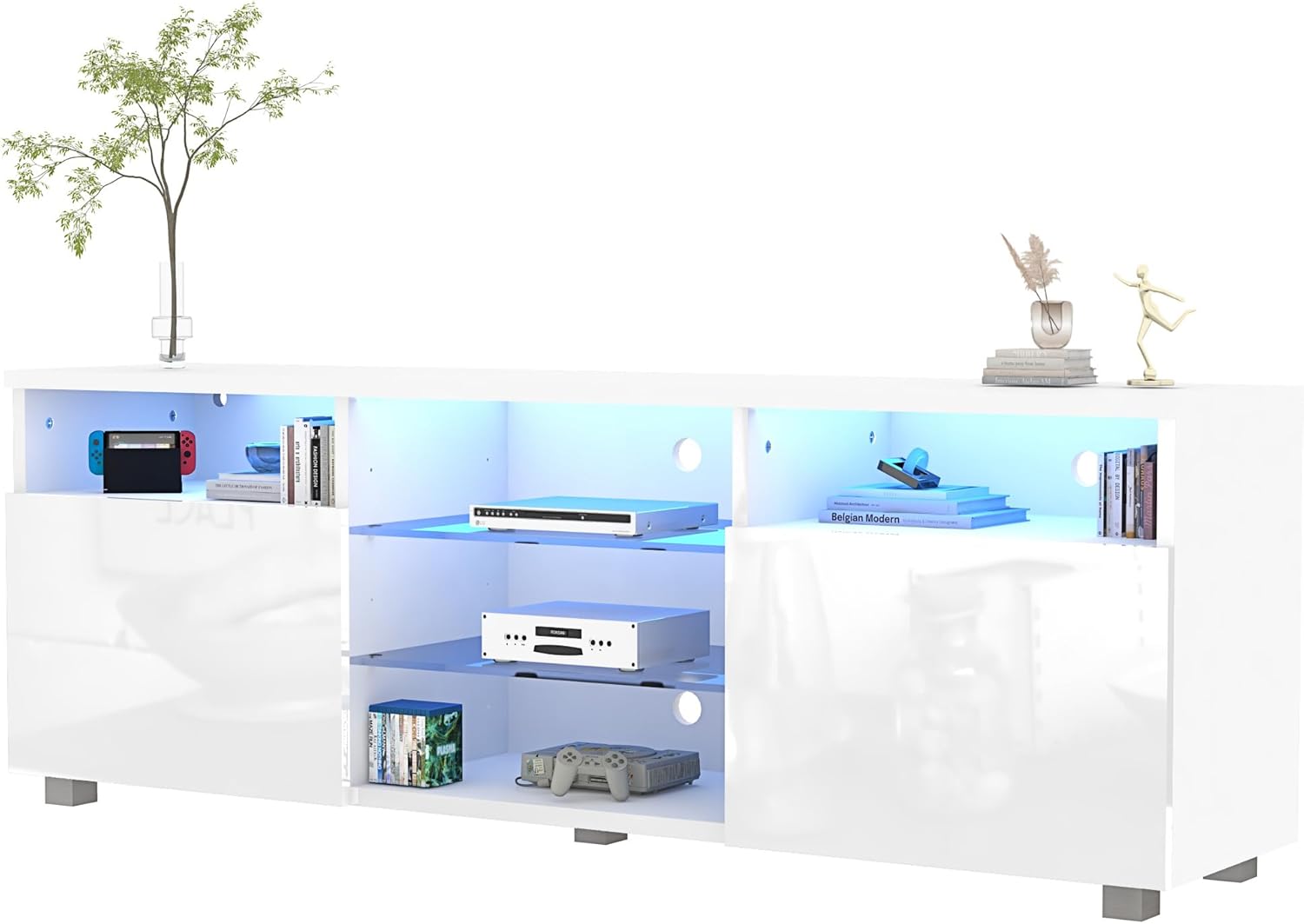 ANPOO LED TV Stand for 70/75/80 inch TV, High Glossy Entertainment Center with Drawer and Led Lights, Media Console for Living Game Room Bedroom