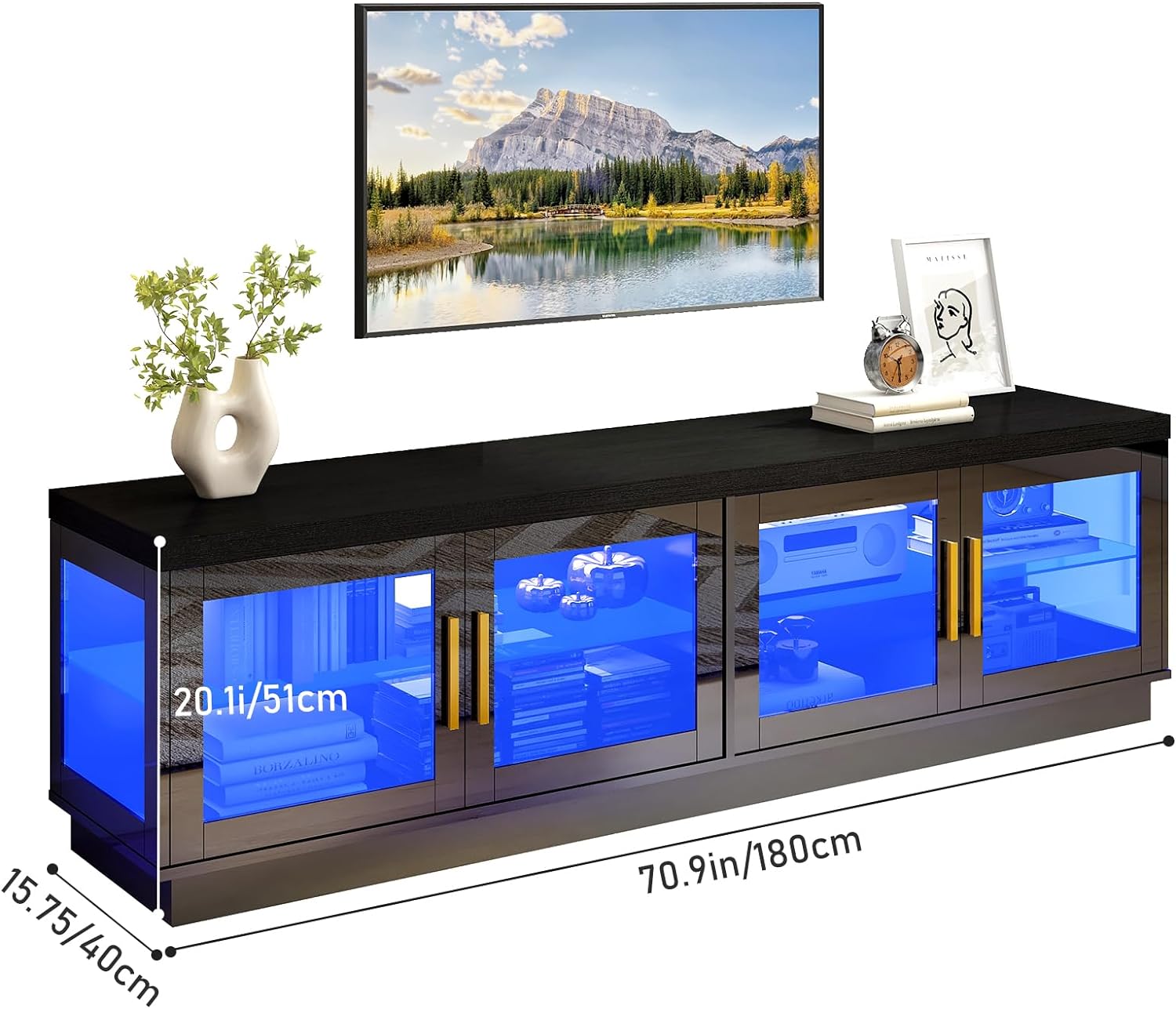 ChVans 70" TV Stand for TVs up to 85", High Glossy Entertainment Center with Storage Cabinet, Modern TV Console Media Cabinet for Living Room, Bedroom(Black)