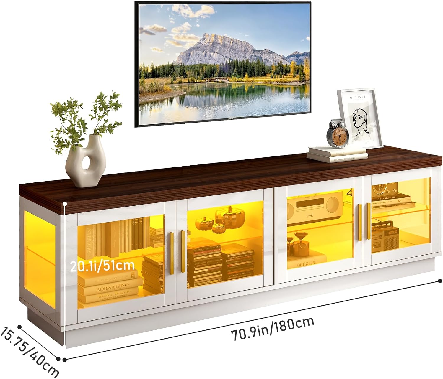 ChVans 70" TV Stand for TVs up to 85", High Glossy Entertainment Center with Storage Cabinet, Modern TV Console Media Cabinet for Living Room, Bedroom(Black)