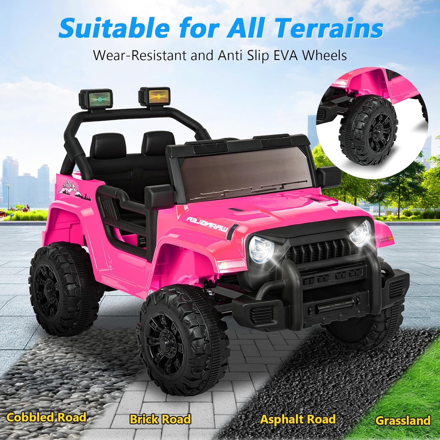 ChVans 12V Kids Electric Ride on Car, Kid Car with Parents Remote Control, Kids' Electric Vehicle, Battery Powered Wheels Truck with USB Ports, MP3 Player, for Boys, Girls