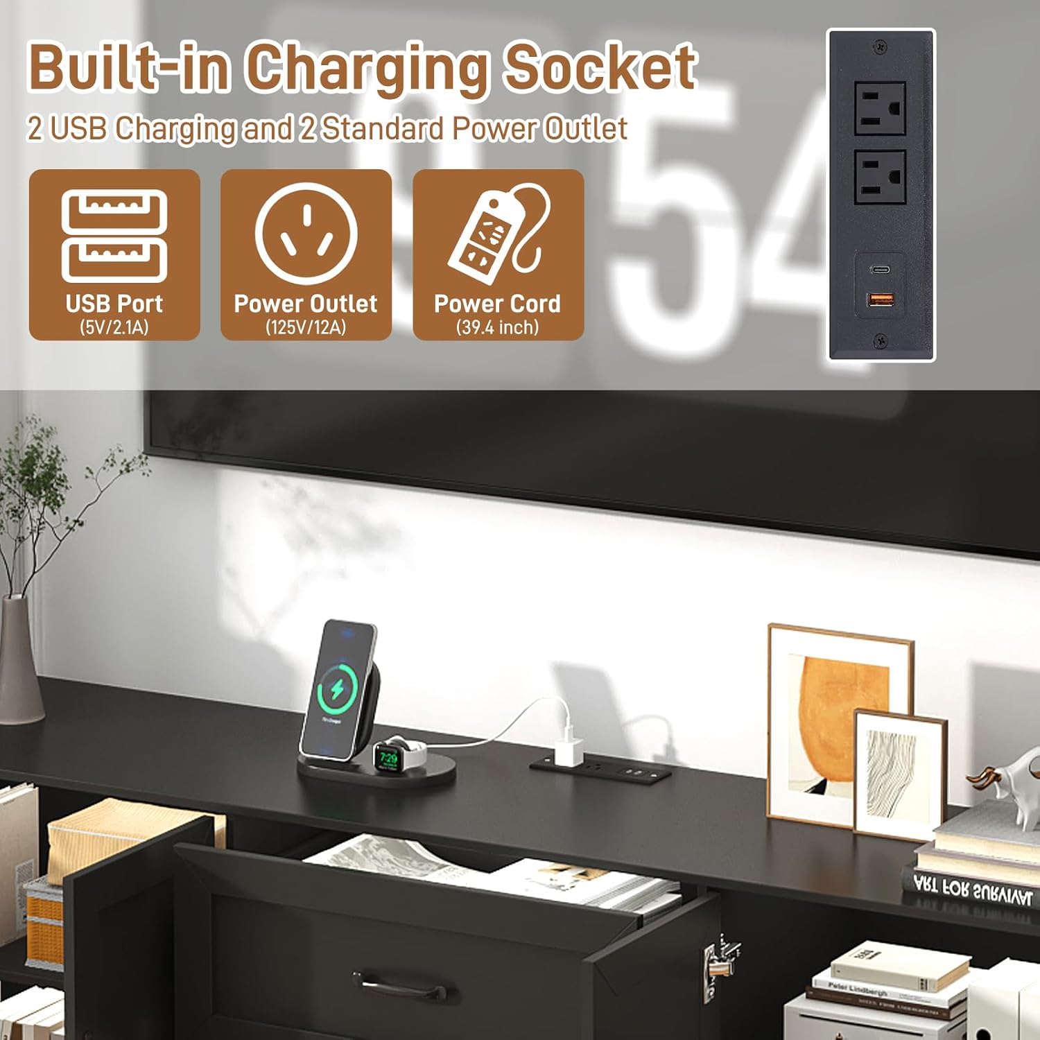 ChVans 103" W Wall Unit TV Stand with Storage for TVs up to 80", Modern TV Console with LED Lights, Entertainment Center with Bookshelves for Living Room