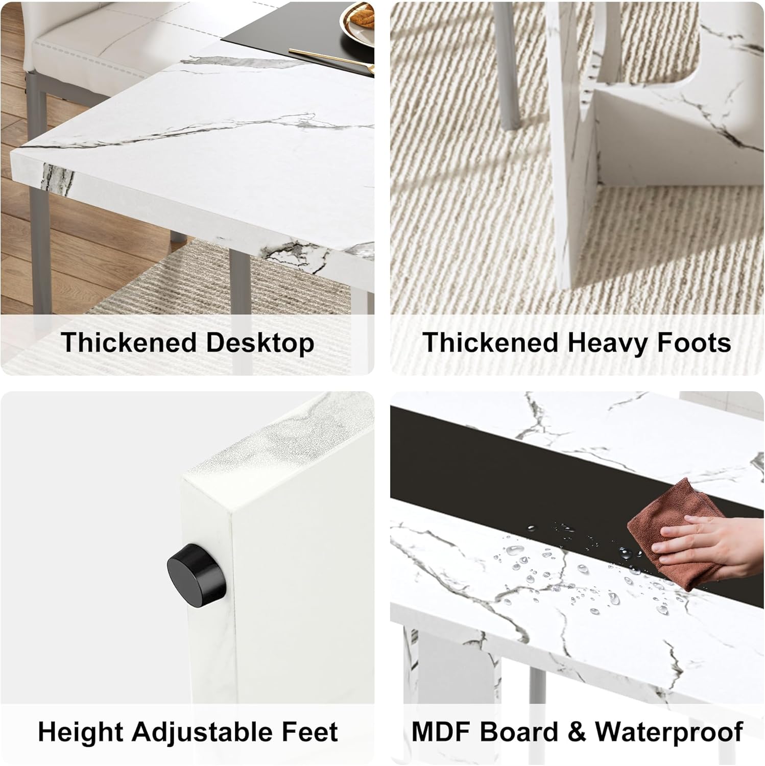 ANPOO 7 Piece Dining Table Set with 6 Chairs, 71" Kitchen Table & Chairs Set for 4-8 People, Rectangle Dining Table with Wooden Legs for Dining Room, Living Room